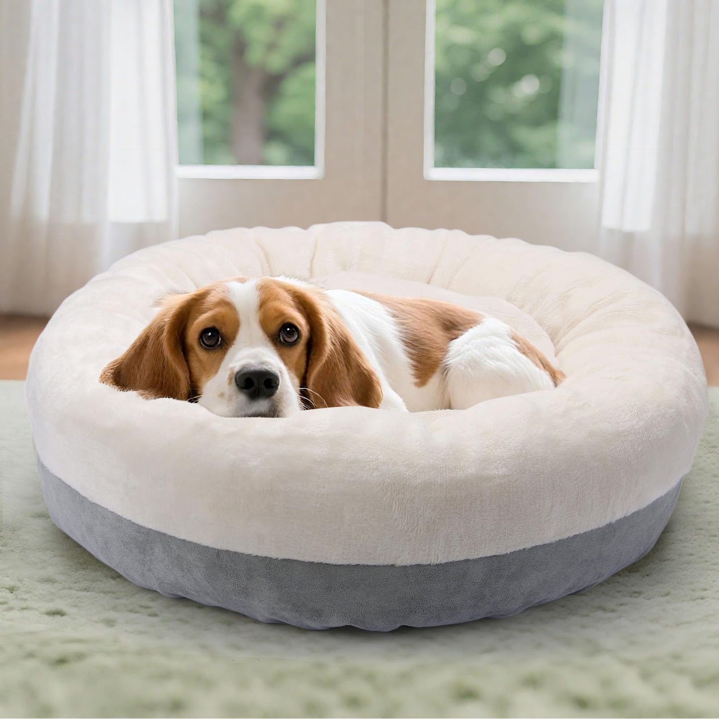 Donut Dog Bed for Small Medium Dogs Cats, 18 inch Calming Washable-Round Cozy Soft Pet Bed for Puppy and Kitten with Slip-Resistant Bottom