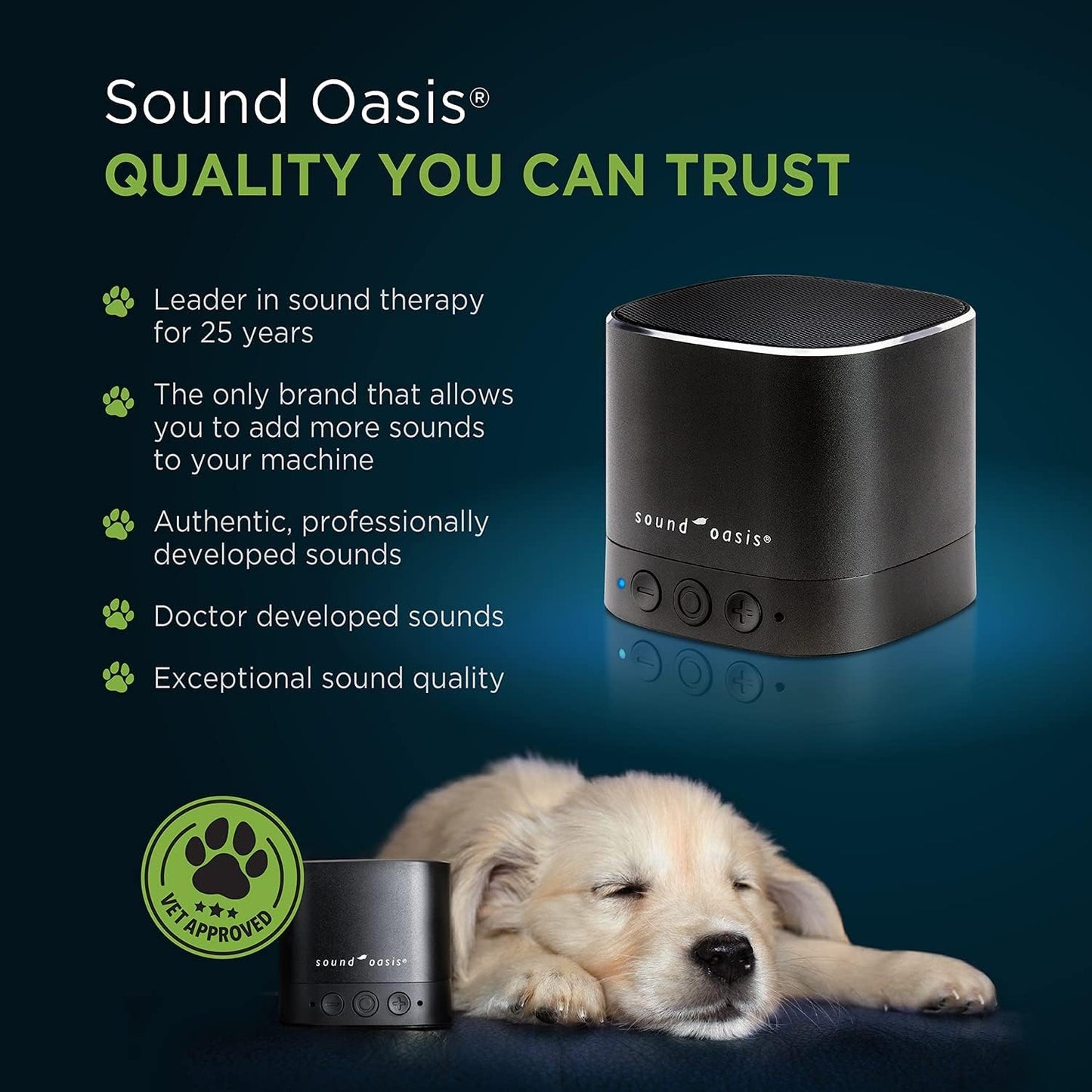 Sound Oasis Pet Bluetooth Sound Machine, 20 Dr Developed Calming Sounds to Soothe, Relax, Separation, Anxiety, Stress Relief, Sleep for Canine, Puppy, Dog, Cat for Storms, Fireworks, Barking, Travel