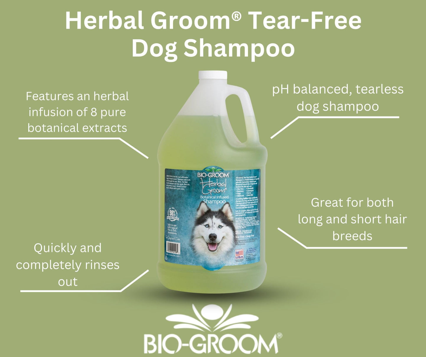 Bio-Groom Herbal Groom Dog Shampoo - Tearless Puppy Shampoo, All-Natural, Dog Bathing Supplies, Cruelty-Free, Cat & Dog Grooming Supplies, Made in USA, Tear-Free Dog Products-1 Gallon