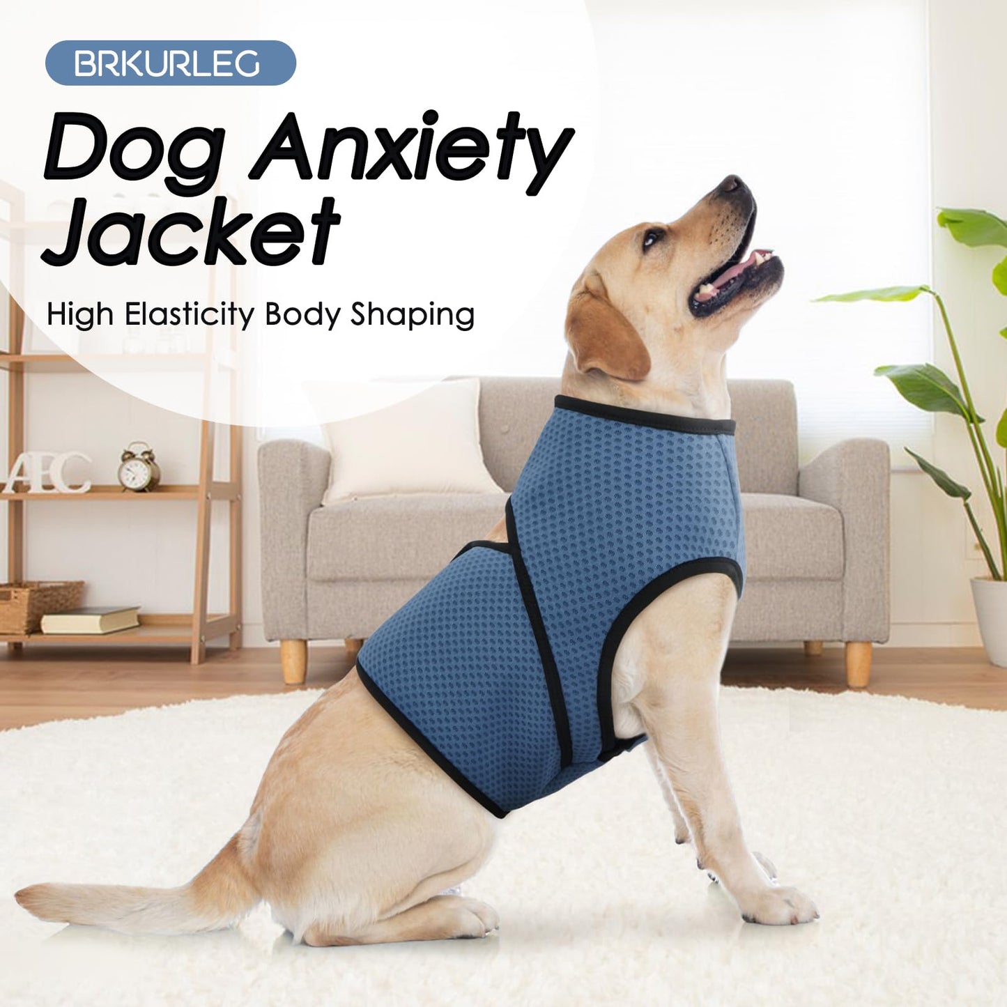 BRKURLEG Dog Anxiety Shirt, Adjustable Anxiety Vest Jacket for Small Medium Large Dogs,Dog Calming Shirt for Thunderstorms, Fireworks, Training & Separation Relief, Lakeblue, XXXL