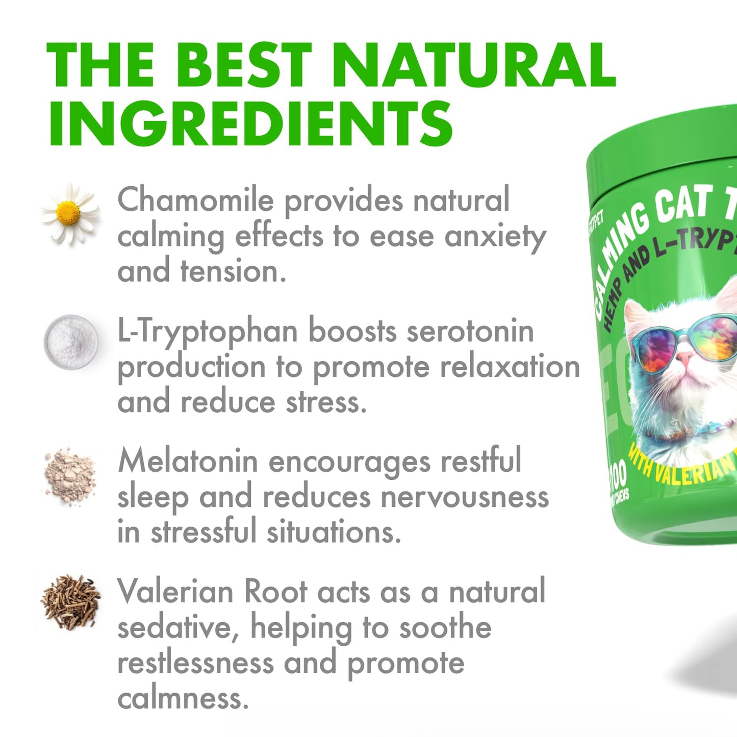 LEGITPET Cat Calming Treats Natural Anxiety Relief for Indoor Cats Stress & Travel Storm Separation Support Helps with Vet Visits, Grooming & Loud Noises Soothing Behavior Aid 100 Yummy Chews