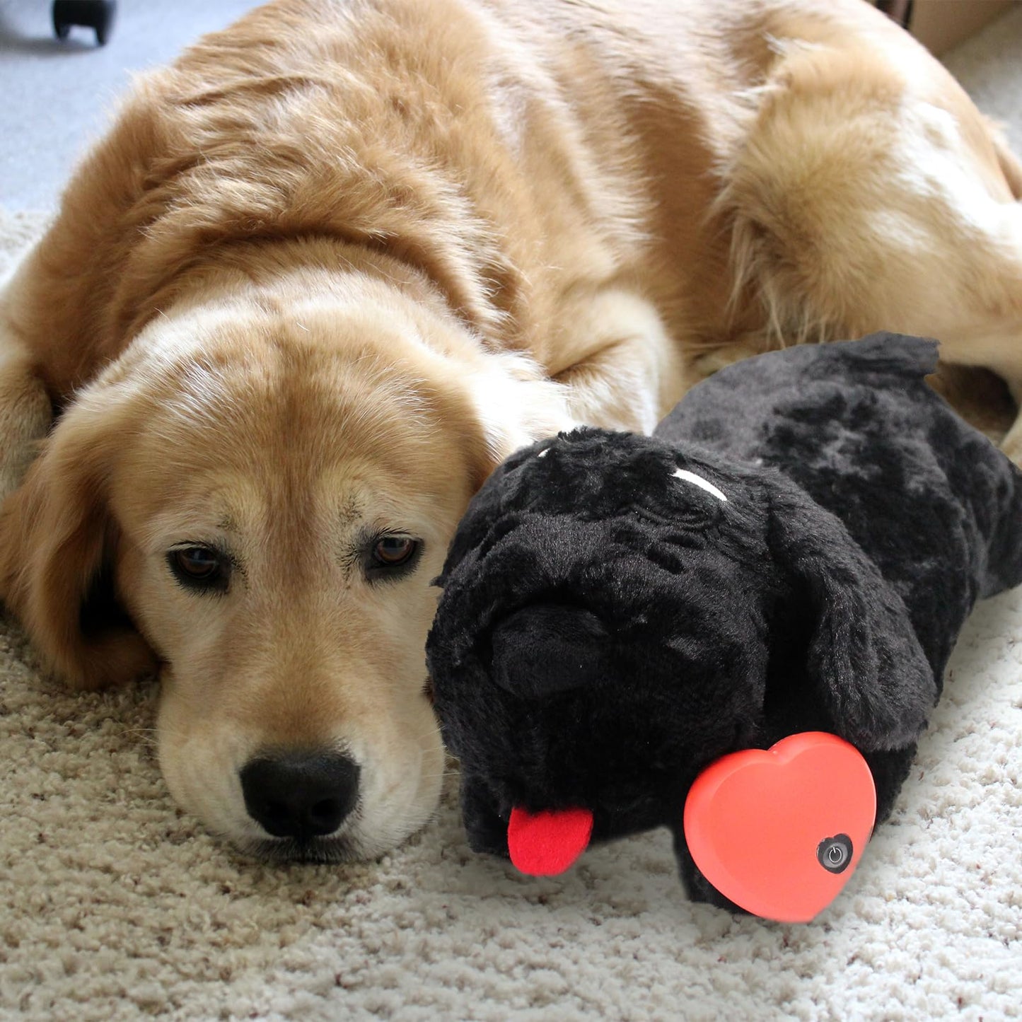 3T GROUP Heartbeat Puppy Toy Sleep Aid for Dogs,Heartbeat Dog Toy Stuffed Animal for Puppy Essentials Anxiety Relief Plush Pillow Calming Toys Keep Busy(Black)