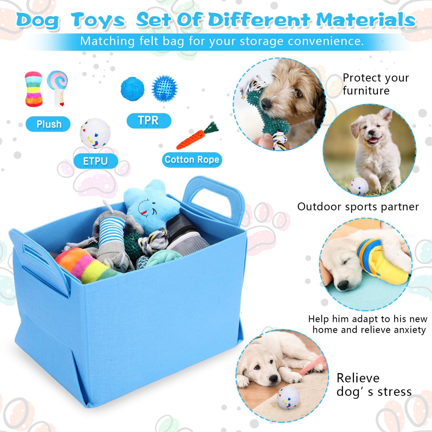 PullCrease 65 Pcs Puppy Supplies Starter Kit Small Dog Essentials Includes Dog Leash, Toys, Bowl, Brushes, Water Bottles, pet Blankets Puppy Accessories for New Welcome Gift Supplies(Cool,Blue)
