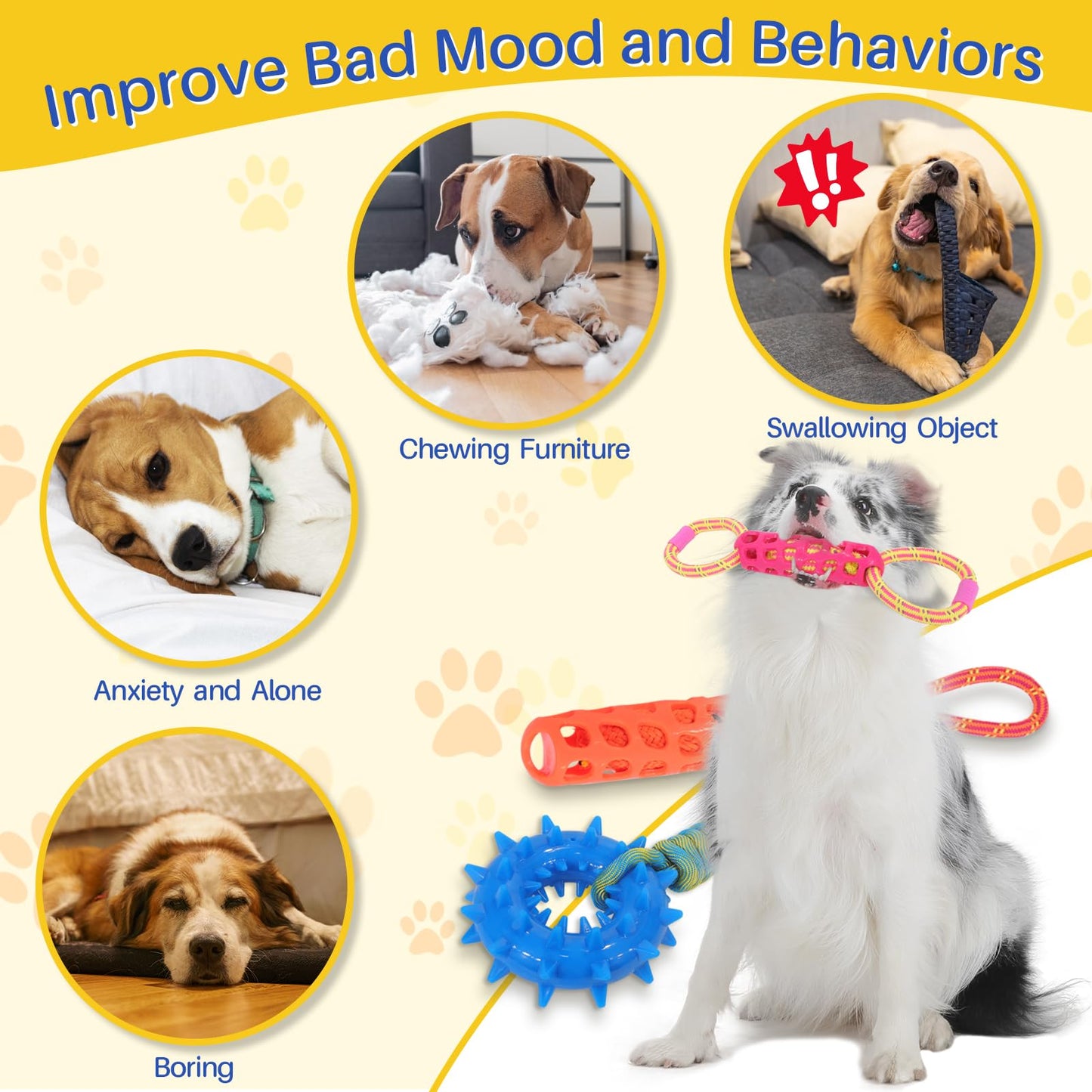 MoeSoce 5 Pack Squeaky Dog Rope Toy & Treat-Dispensing Toys for Medium Large Dogs, Interactive Tug of War Dog Toys for Slow Feeder/Training/Playing