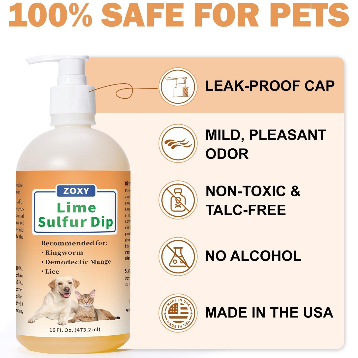 Lime Sulfur Dip (16 oz), Mange Treatment Dogs, Ringworm Treatment for Cats & Dogs, Soothes Itchy and Dry Skin, Promotes Hair Regrowth, Lime Sulfur Shampoo for Cats & Puppies, Low Odor