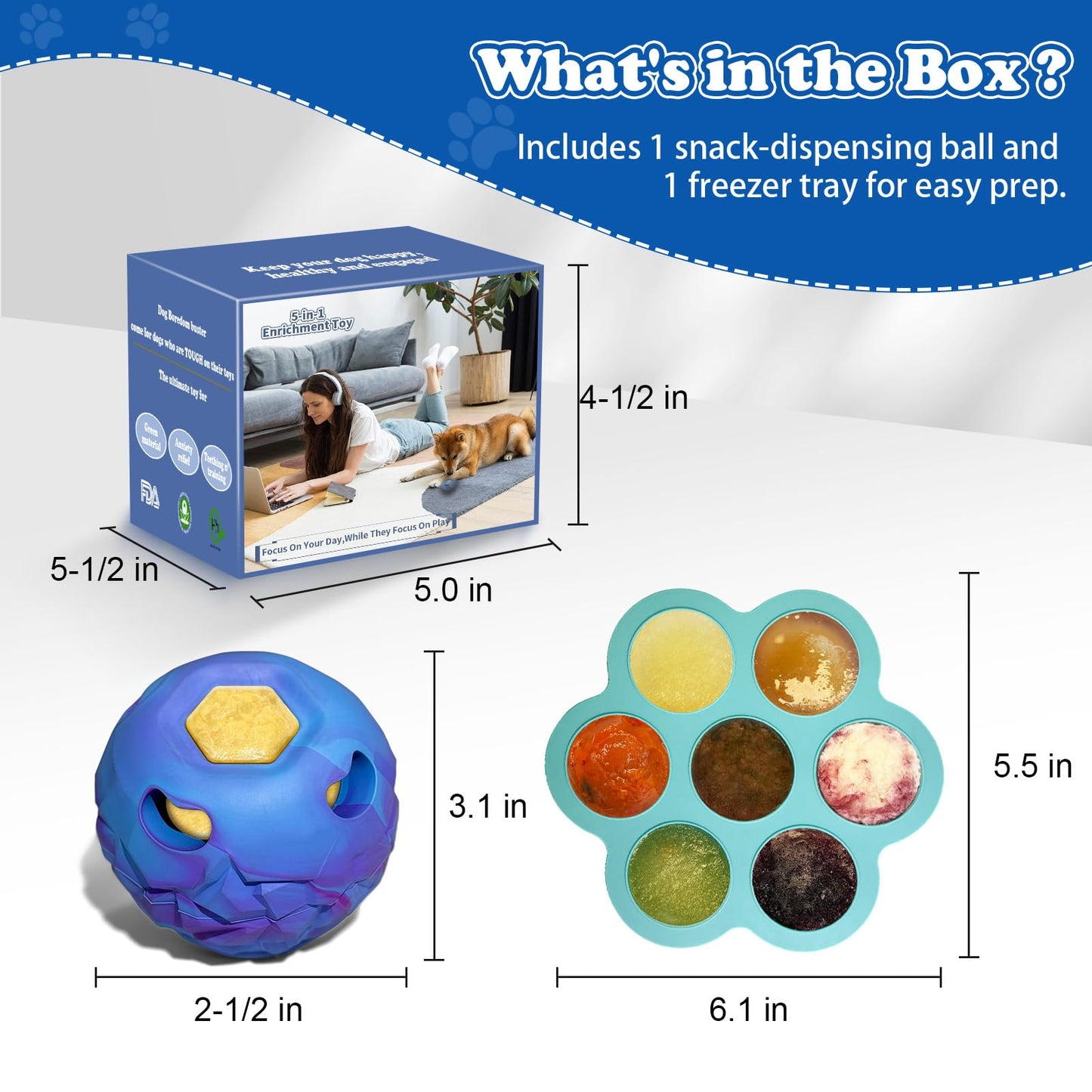 5-in-1 Dog Toy, Frozen Dog Treats to Keep Dogs Busy, Interactive Treat Dispensing Dog Toy Puzzle, Interactive Chew Toys for Puppy Small Medium Dog, Power Chewer, Durable Rubber-Easy to Clean (Small)