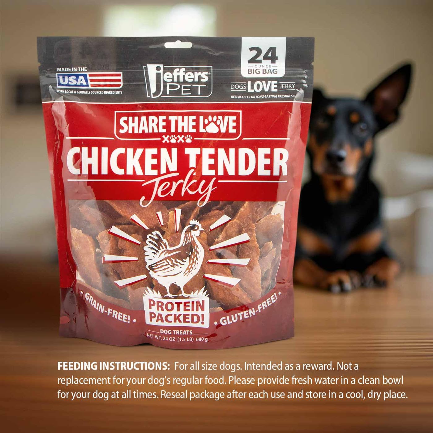 Jeffers Pet Chicken Jerky Dog Treats 24 oz – Chicken Breast Tenders for Small & Large Dogs, Natural High Protein Grain Free Snacks for Training or Chewing, USA Made, Limited Ingredient Soft Strips