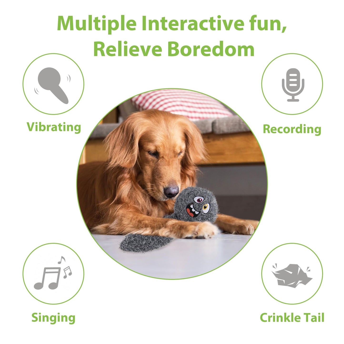 PETGEEK Interactive Dog Ball Toy, Automatic Dog Toys with Music and Recording, Rechargeable Vibrating Dogs Ball for Small/Medium/Large Sizes, Enrichment Toy for Doggy to Keep Them Busy (Brown)