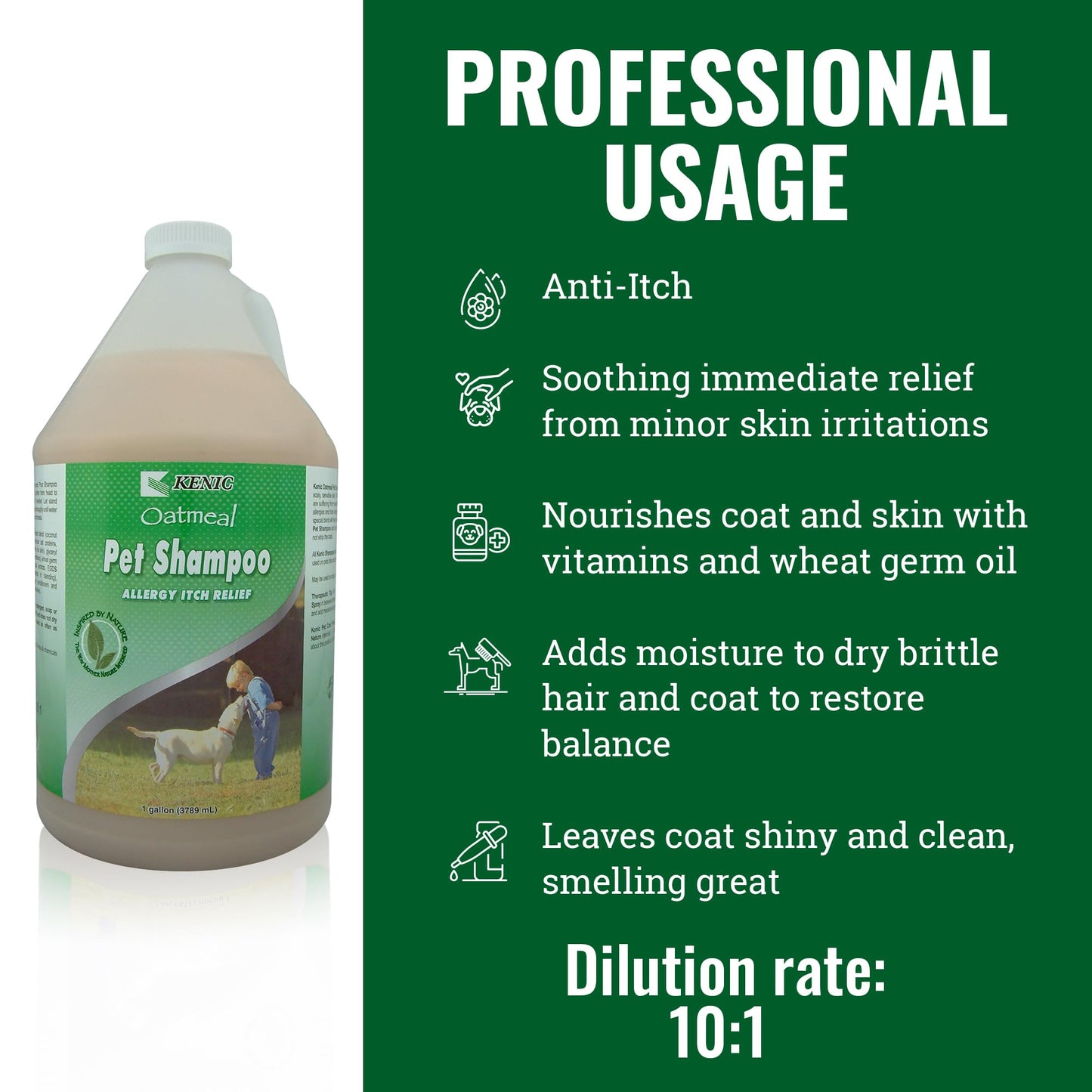 Kenic Oatmeal Anti-Itch Conditioning Pet Shampoo w/Almond Oil for Dogs and Cats, Dry Itchy Skin Relief, Moisturizing & Deodorizing, Soap Free, Safe for Puppies, Made in USA, 1 Gallon