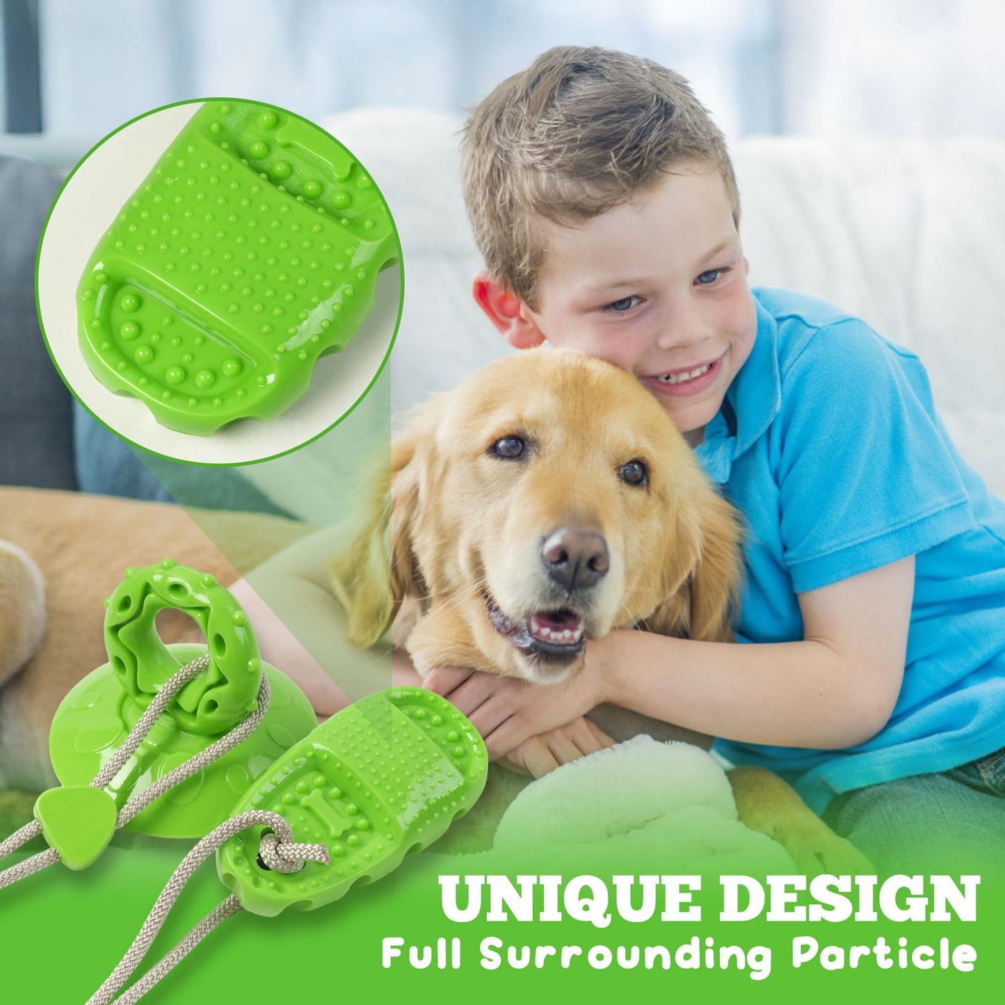Jieffifa Dog Chew Toy for Aggressive Chewers, Indestructible TPR Rubber Chew Toy with Suction Cup, Puppy Teething Toys for Dental Health, Food Dispensing Interactivefor (Green)