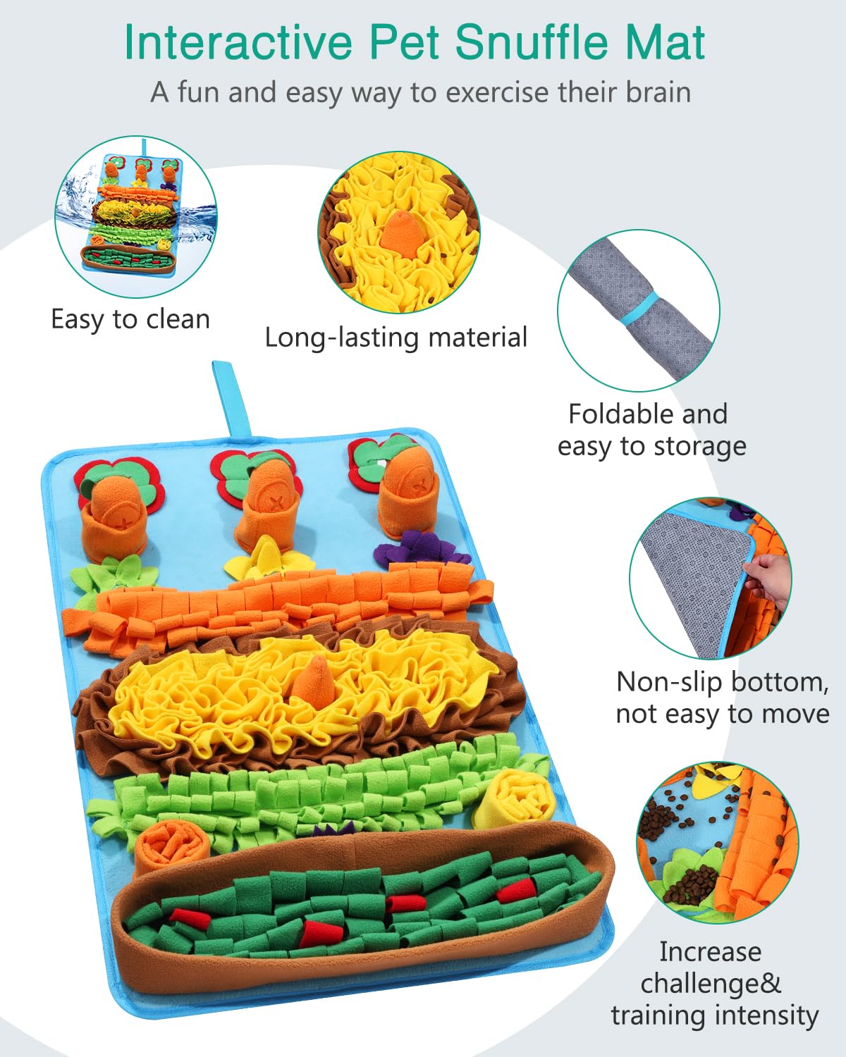 ORIA Snuffle Mat for Dogs, 32''x20'' Dog Treats Mat with 4 Squeaky Carrots, Slow Feeder Puzzle Toy for Boredom, Stress Relief, Foraging Mats for Small Medium Large Dogs Cats Rabbits