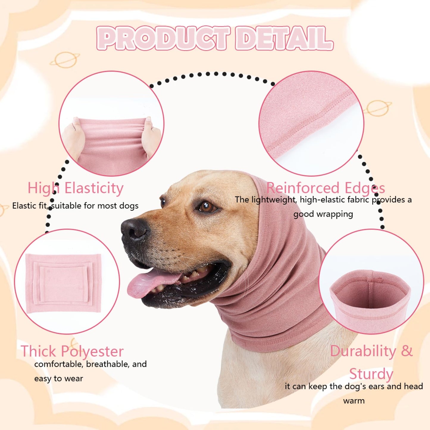 PAPIAMEN Dog Calming Hoodie Head Wrap,No Shake Anxiety Relief Quiet Thunder Vest for Dogs,Ear Protection Head Muffs for Grooming,Pet Covers for Fireworks,Vet Visits,Bathing,Pink,M
