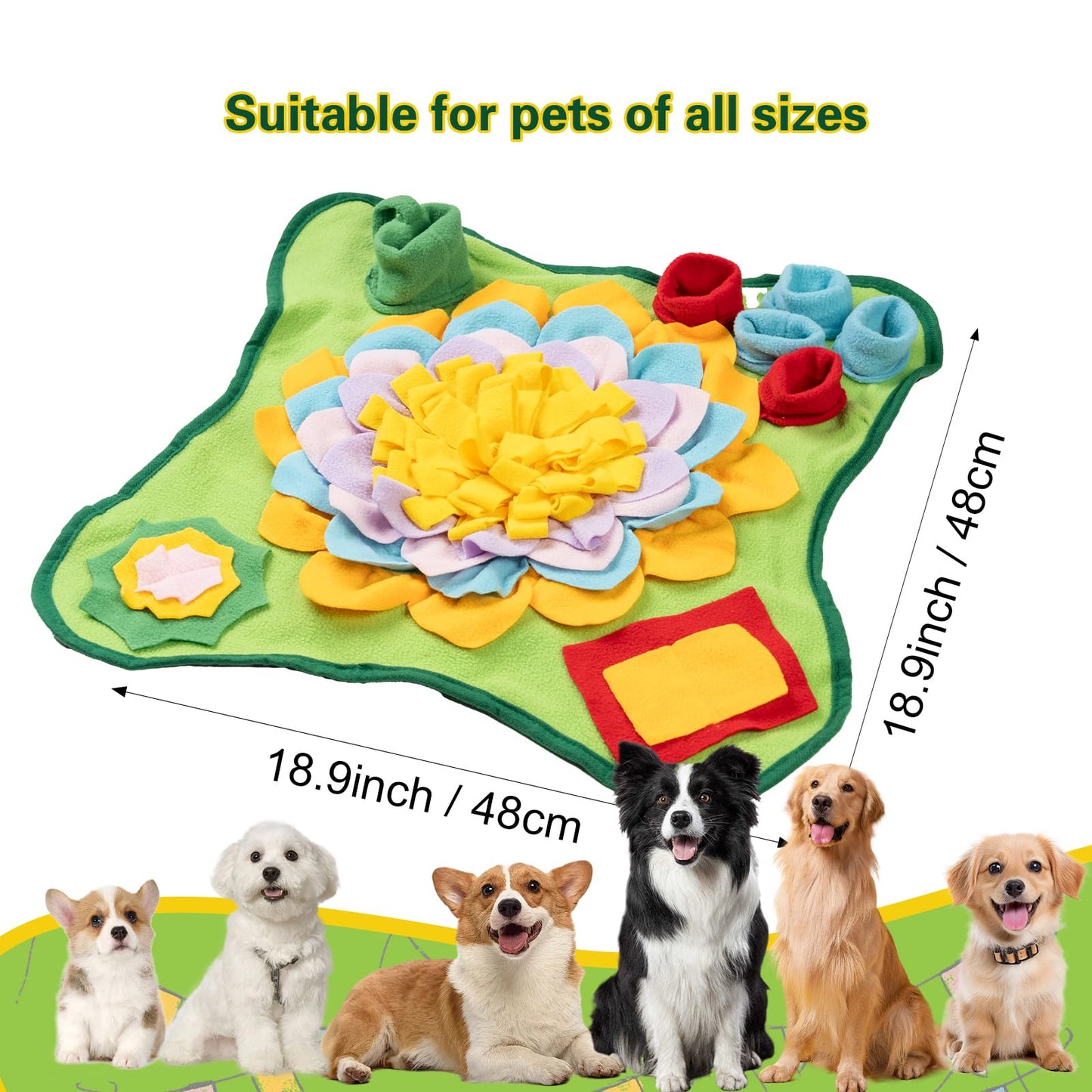 XIGOUPT Snuffle Mat for Dogs Large Breed Interactive Dog Toys,Sniff Mat for Slow Eating Pet Dog Toy Feeding Mat Floors Anti-Slip Could be Folded Free(Green)