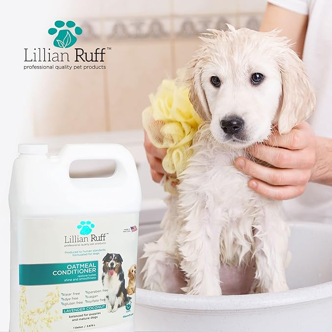 Lillian Ruff Calming Oatmeal Pet Conditioner for Dry Skin & Itch Relief with Aloe & Hydrating Essential Oils - Replenish Moisture & Deodorize - Dog Conditioner Normal/Sensitive Skin (Gallon & Pump)