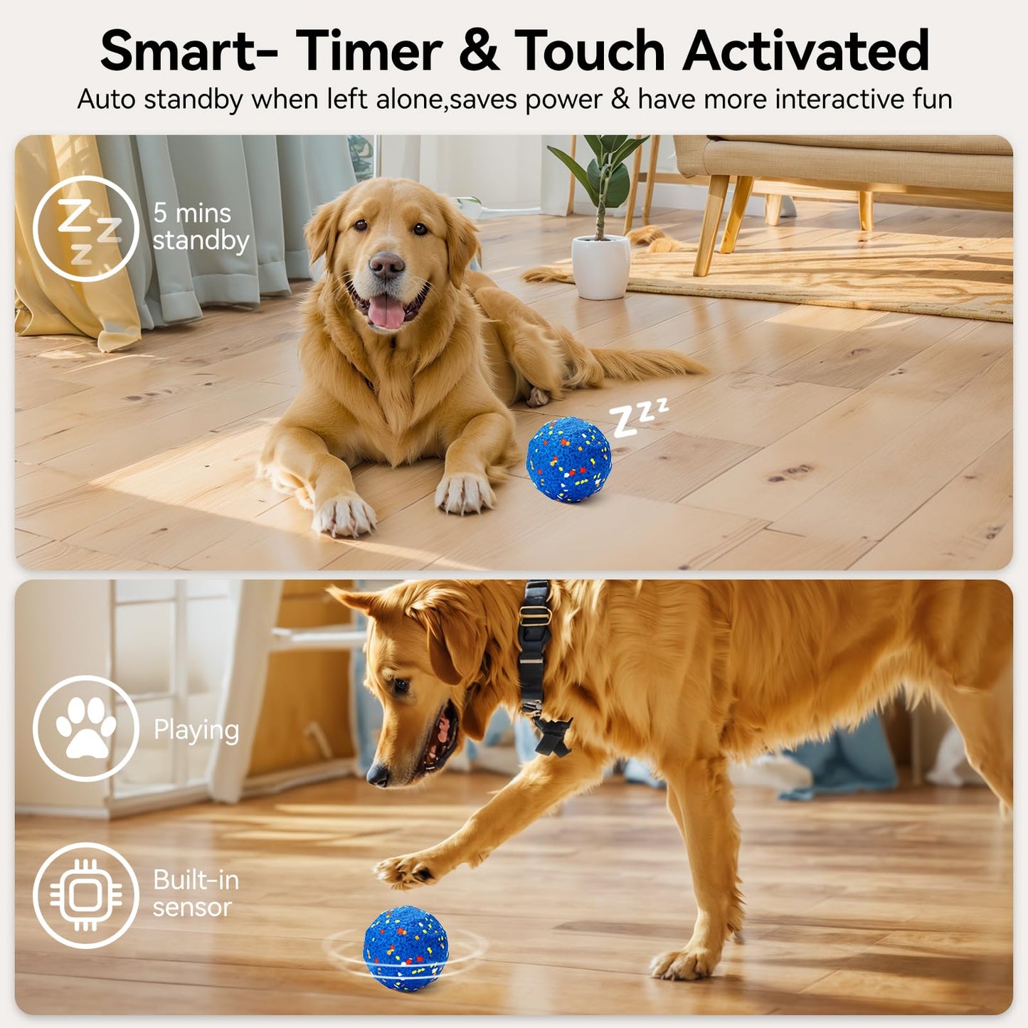 2025 Smart Interactive Dog Toys for Aggressive Chewers, Self Moving Interactive Dog Ball, Automatic Vibrating Toy, E-TPU Material Chew Proof Design for Boredom & Training for Medium and Large Dogs
