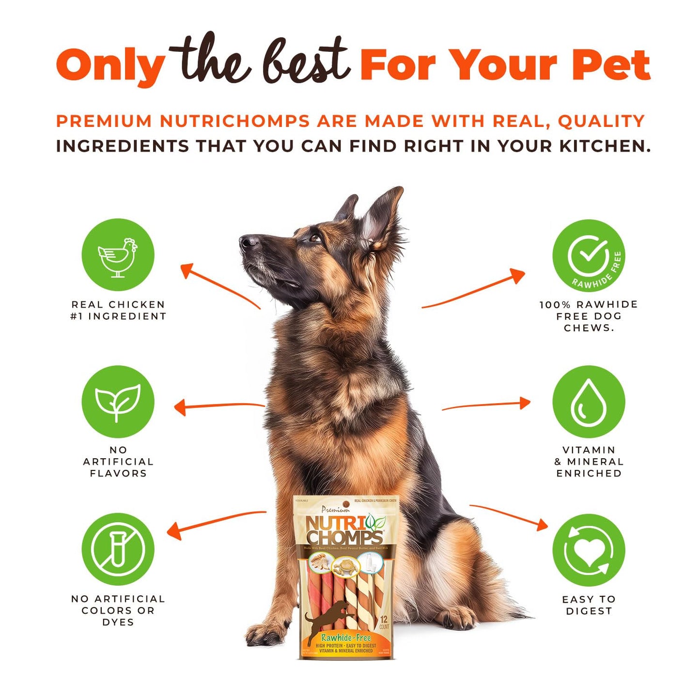 NutriChomps Dog Chews, 5-inch Twists, Easy to Digest, Rawhide-Free Dog Treats, 12 Count, Real Chicken, Peanut Butter and Milk flavors