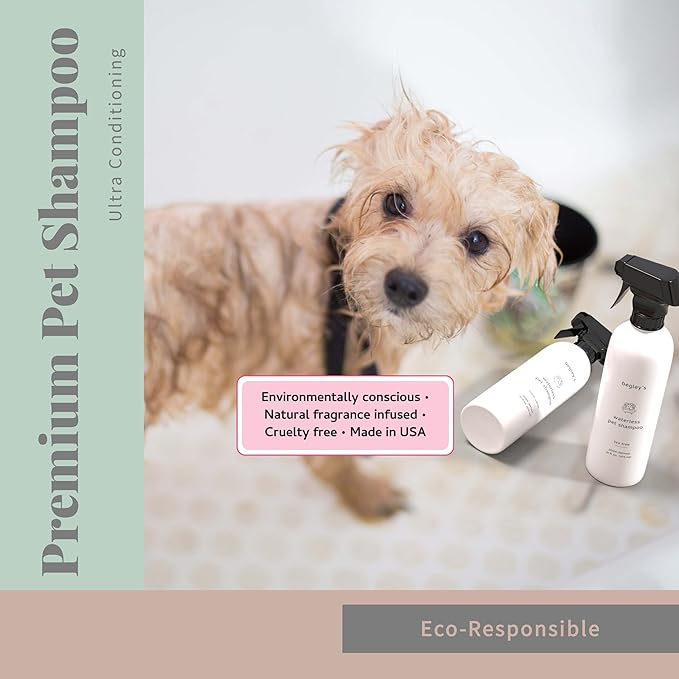 Begley's No Rinse Waterless Pet Shampoo, Bathless Cleaning, Deodorizing, and Odor Removal for a Shiny, Fresh Smelling Coat - Effective for Dogs, Puppies, and Cats - Fresh Tea Tree Scent