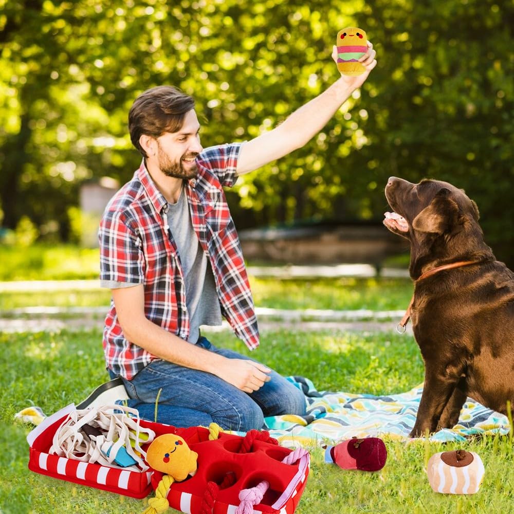 Puppy Toys - Interactive Squeaky Snuffle Hide & Seek Tug Rope Plush Toys for Small Medium Dogs - Natural Foraging Nose Work Boredom Relief
