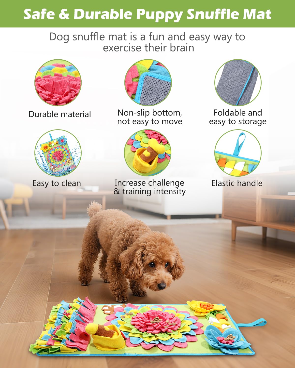 KeeKit Snuffle Mat for Dogs, 30.7x18.9 Inch Large Slow Feeder Mat, Mental Stimulation & Scent Training Toy, Washable Non-Slip Pet Feeding Mat for Boredom Relief, Encourages Foraging Skills