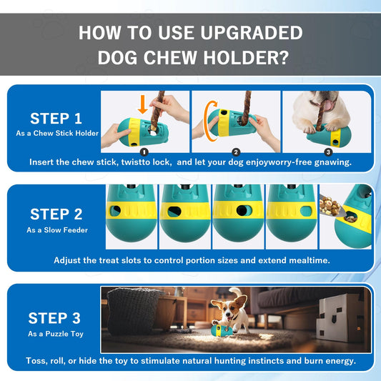 3-in-1 Dog Chew Toy & Treat Dispenser - Anti-Choking Safety Design for Aggressive Chewers, Interactive Slow Feeder Food Stick Holder Fits Yak & Bone Sticks, Puzzle Toys for Small to Large Dogs (Green)