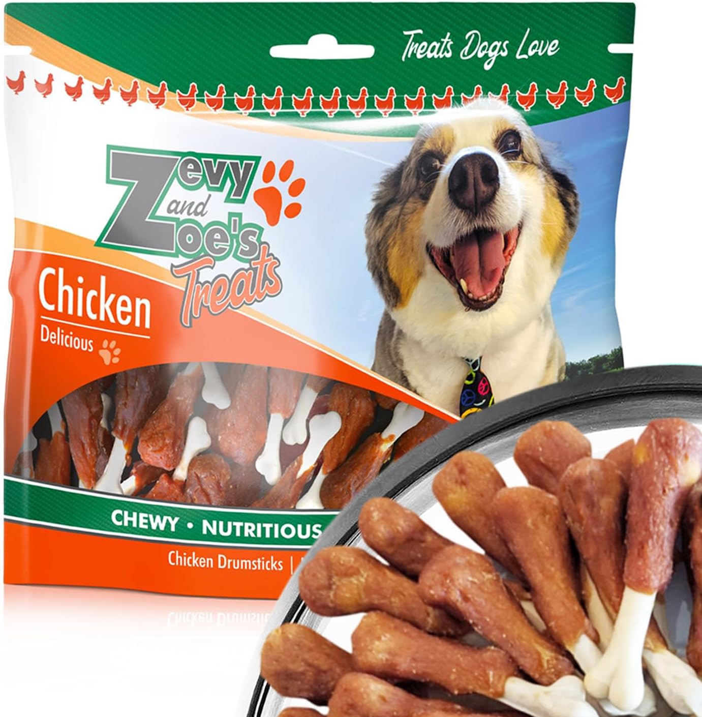 Dog Treats, Rawhide Free, Chewy Cooked Chicken Calcium Bone, Training Treats, Wrapped Drumsticks, Small Medium, Large Dogs.