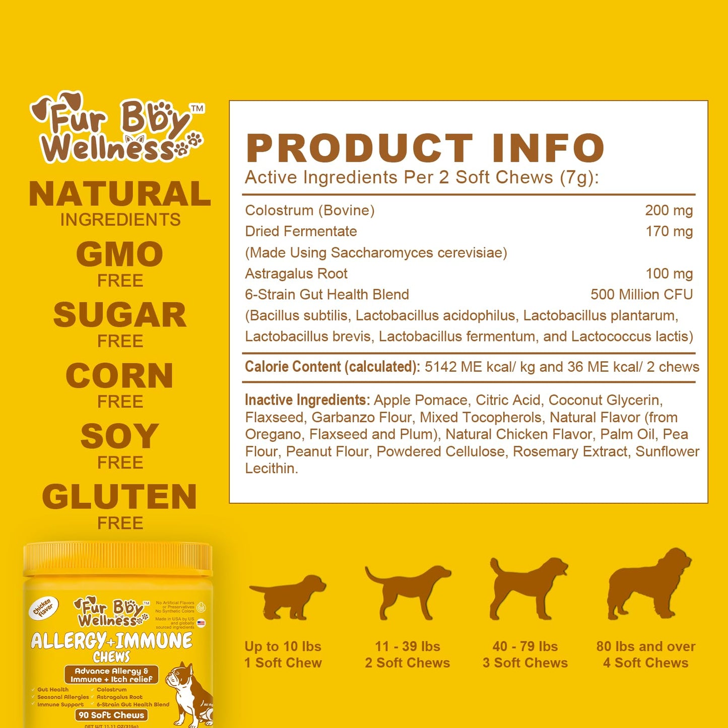 Allergy & Immune Support Chews for Dogs Seasonal Allergy Relief, Itchy Skin, Probiotics for Gut Health & Strong Immunity with Colostrum, Astragalus, Yeast Fermentate & Probiotic Blend 90 Soft Chews