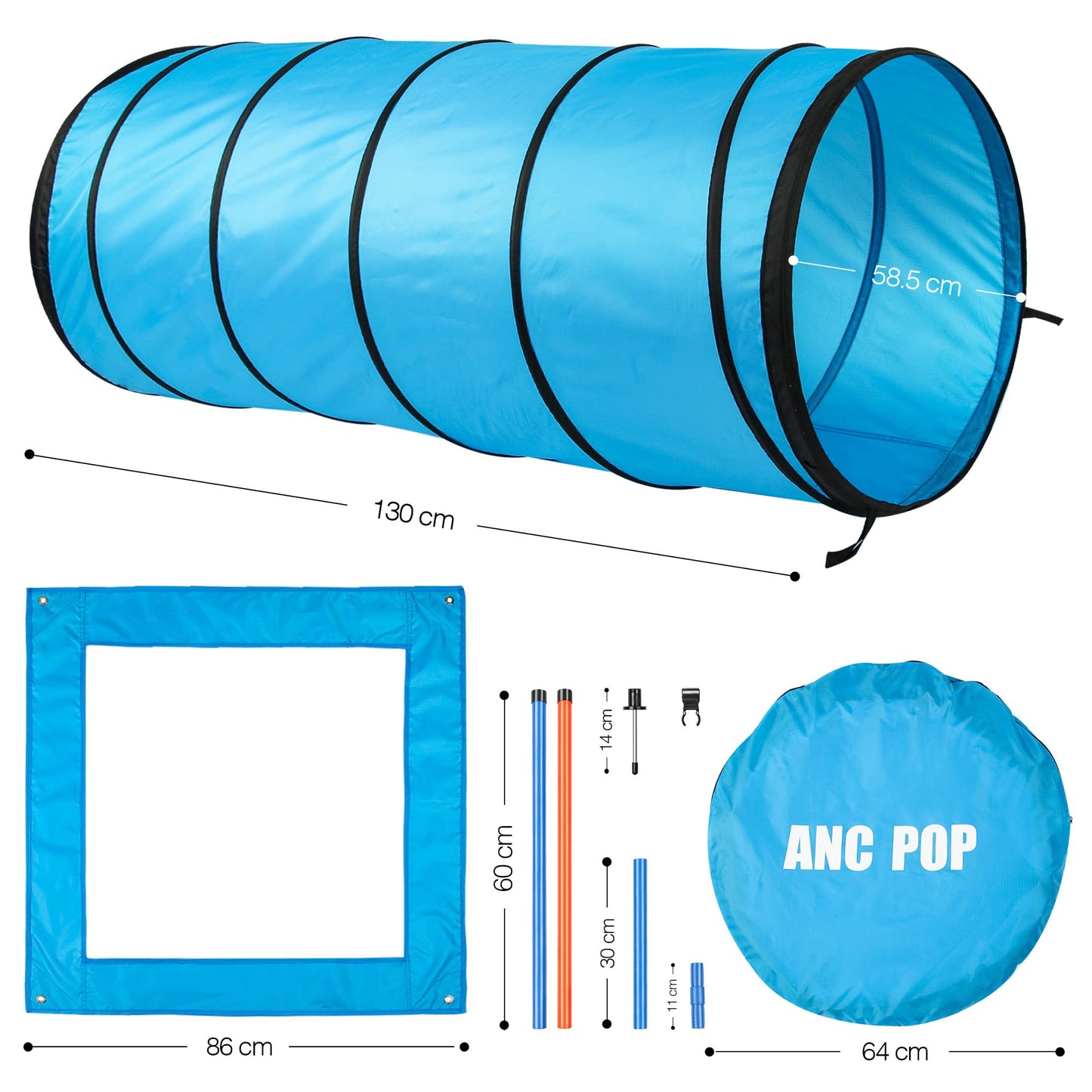 ANC POP Dog Agility Training Equipment Pet Obstacle Training Course Kit Dog Outdoor Games with Tunnel, Adjustable Hurdle, Pause Box, Toys and Carrying Bag