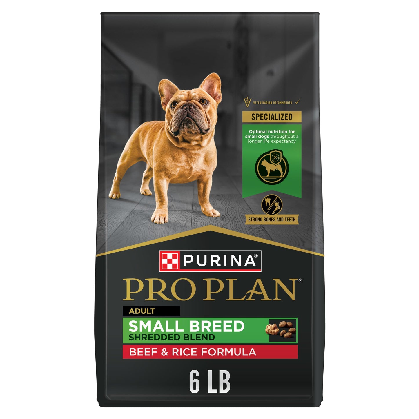 Purina Pro Plan Small Breed Dry Dog Food, Shredded Blend Beef and Rice Formula With Guaranteed Live Probiotics - 6 lb. Bag