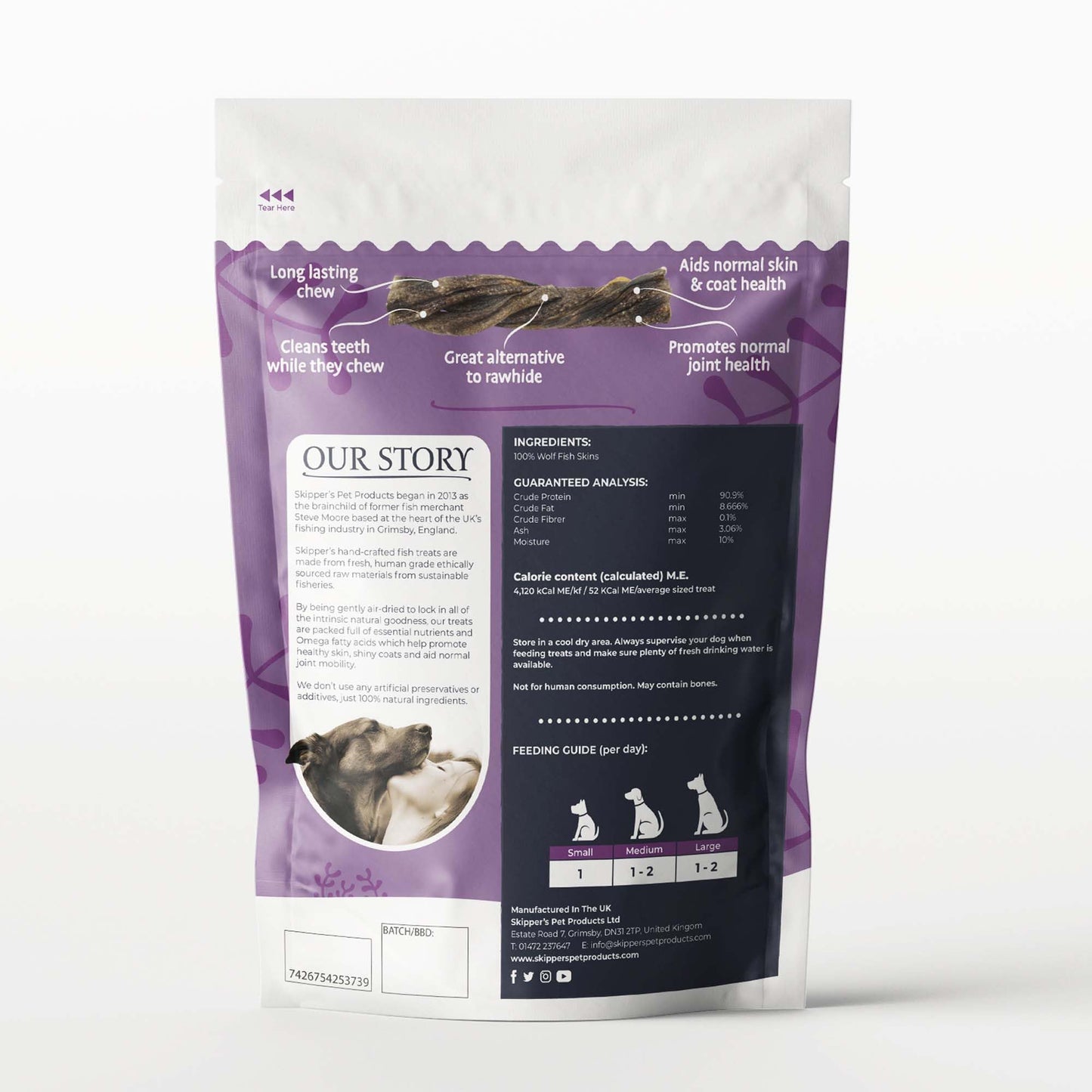 SKIPPER'S Wolf Fish Skin Twists Dog Chews - 100% Fish Skin Grain Free Treats for Dogs, High in Protein & Low in Fat, Essential Omega 3 Oils | Great for Teeth (Regular, 9 Oz)