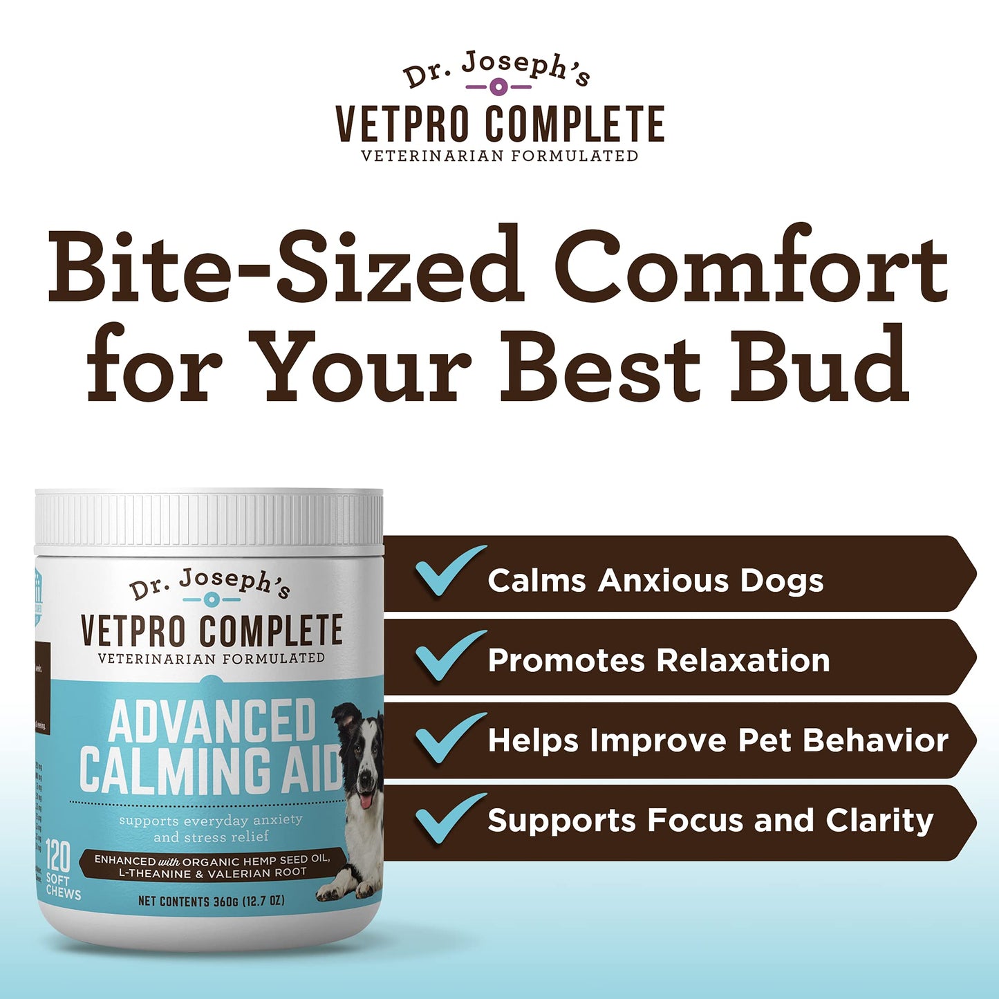 VetPro Advanced Calming Aid, Dog Anxiety Treats, Enhanced with Organic Hemp Seed Oil, Veterinarian Formulated Dog Calming Treats