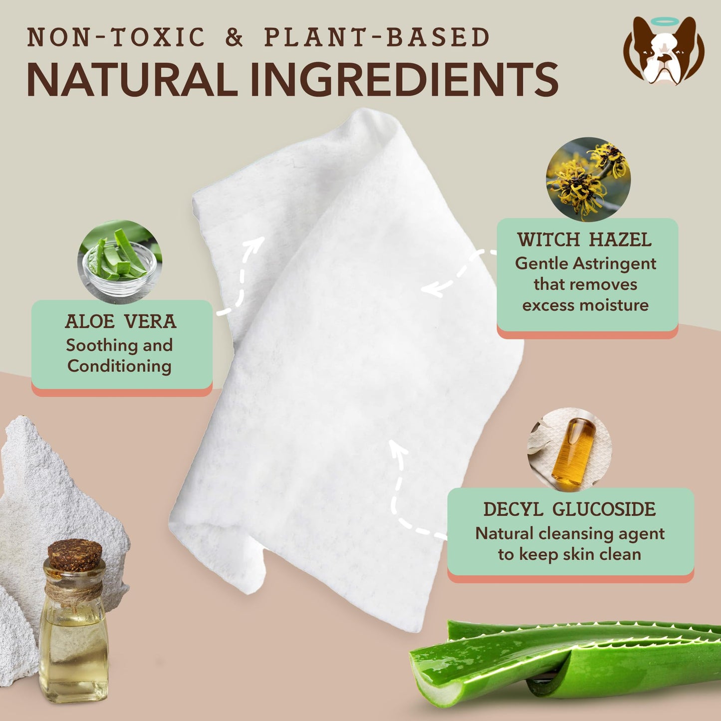 Natural Dog Company XL Grooming Wipes for Dogs – Hypoallergenic, Biodegradable, Fragrance Free – Aloe Vera & Witch Hazel – Large 7×8 in Wipes for Paws, Face, Ears & Butt – 200 Count Sensitive Skin