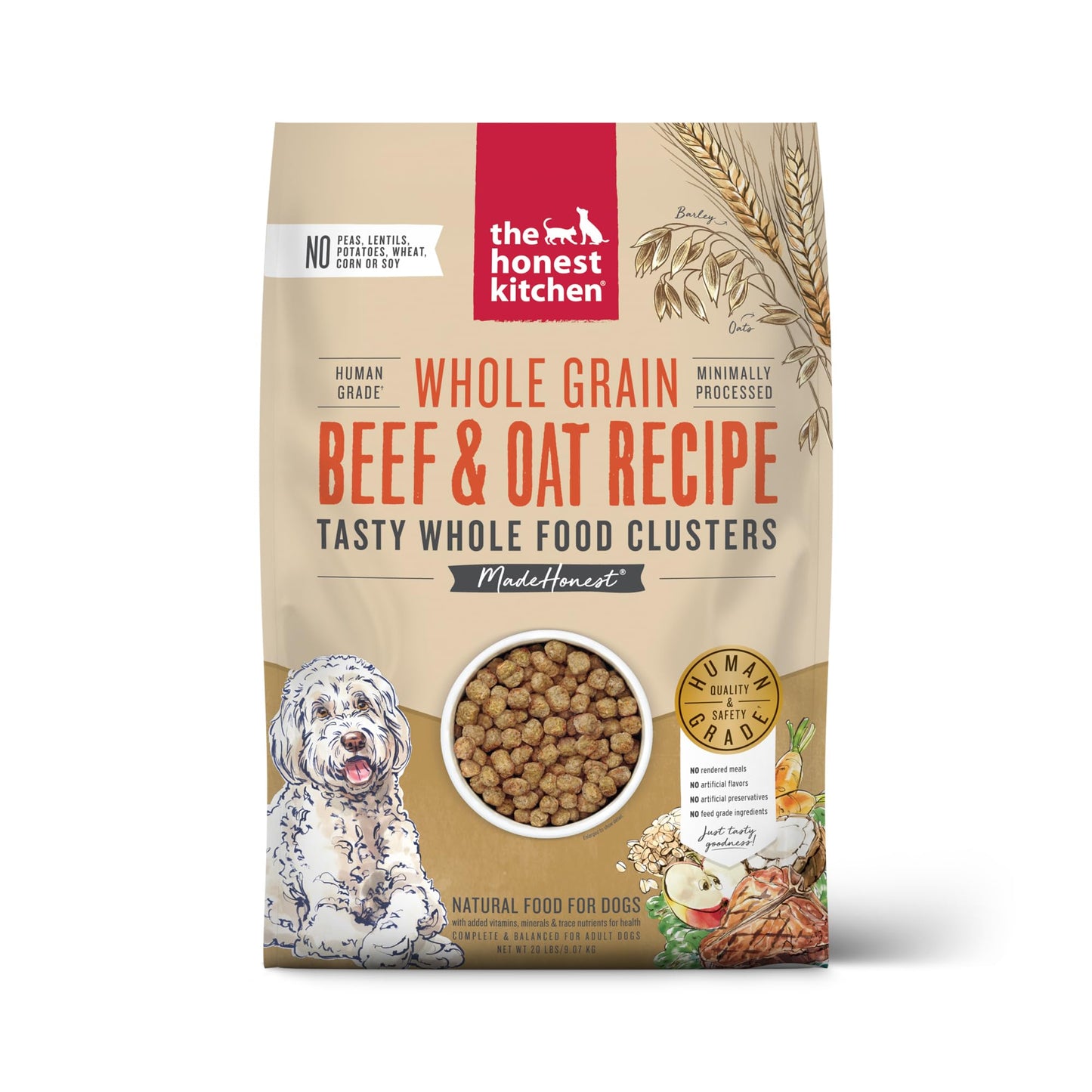 The Honest Kitchen Human Grade Whole Food Clusters Dry Dog Food - Whole Grain Beef & Oats, 20 Pound Bag