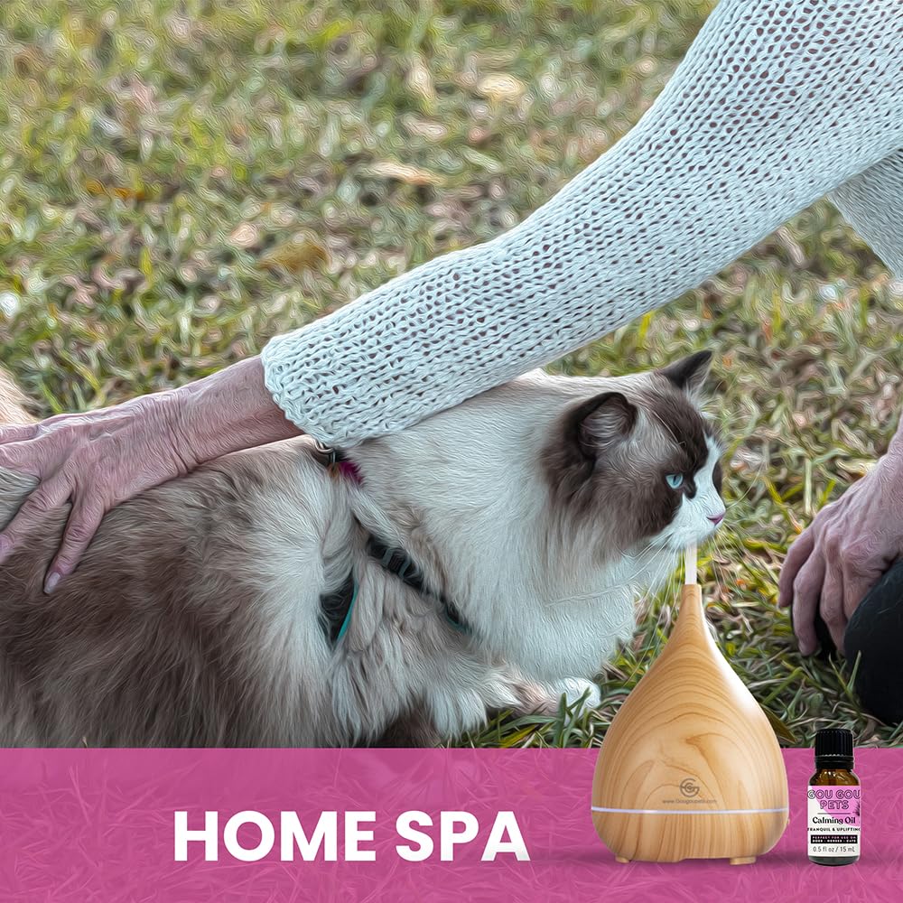 Gou Gou Pets Holistic Natural Derived Calming Pet Essential Oil Blend & Diffuser Set for Anxiety: Relax Your Pet with Natural and Clean Ingredients While Providing Stress Relief - Made in USA – 15mL