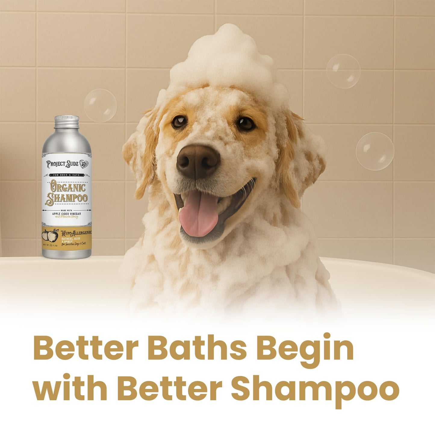 Project Sudz Hypoallergenic Dog Shampoo – Oatmeal & Honey | Extra Gentle, Unscented Pet Shampoo for Sensitive Skin | Safe for Puppies, Eco-Friendly & Made in USA