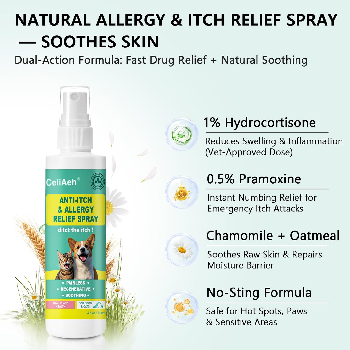 Hot Spot Spray for Dogs, Dog Itch Skin & Allergy Relief Spray, Itch Relief for Dogs and Prevents Chewing and Licking at Skin - Helps Alleviate Sensitive Irritated Dry Itchy Skin, and Dermatitis, 4oz