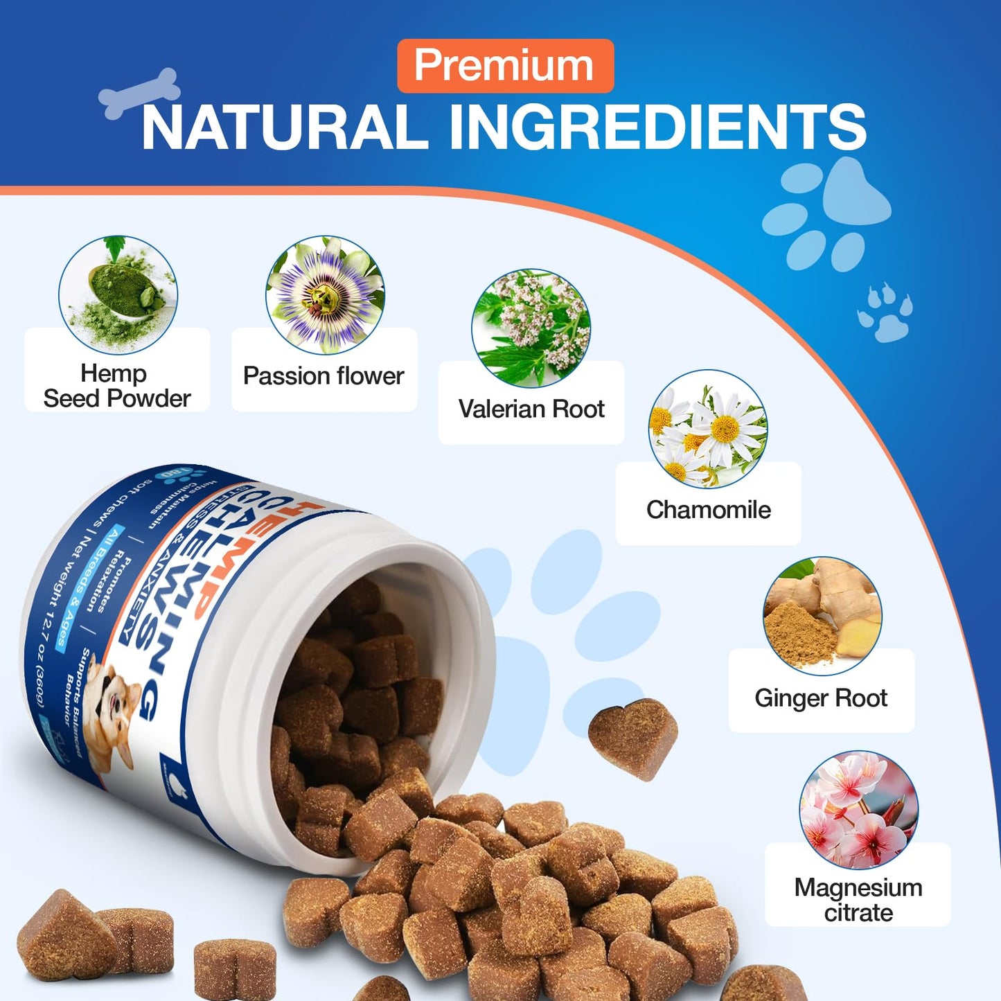 Hemp Calming Chews for Dogs - Dog Calming Chews - Anxiety Relief Treats Help with Composure, Separation, Barking, Thunderstorms, Stress Relief - Pet Supplement -180 Soft Treats Chicken Flavor
