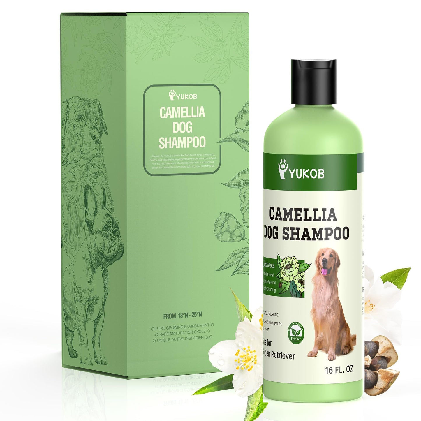 Golden Retriever Shampoo for Sensitive Skin - Natural Camellia Deshedding Pet Shampoo | Allergy & Itch Relief | Reduce Shedding & Odor Control for Smelly Dogs | Botanical Scent |16 oz