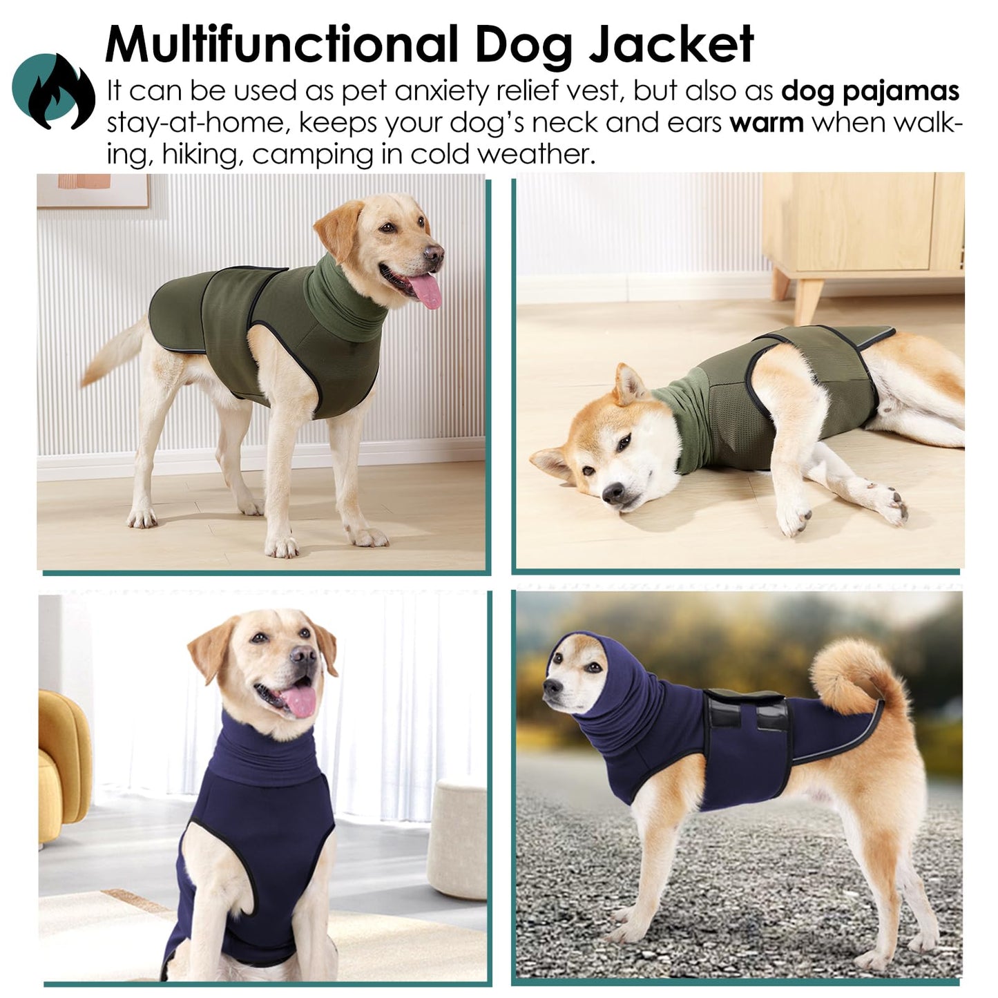 AOFITEE Dog Anxiety Vest, Dog Anxiety Calming Hoodie, Pet Thunder Jacket Calming Shirt for Fireworks, Thunder, Travel, Separation, Noise Block & Ear Protection Recovery