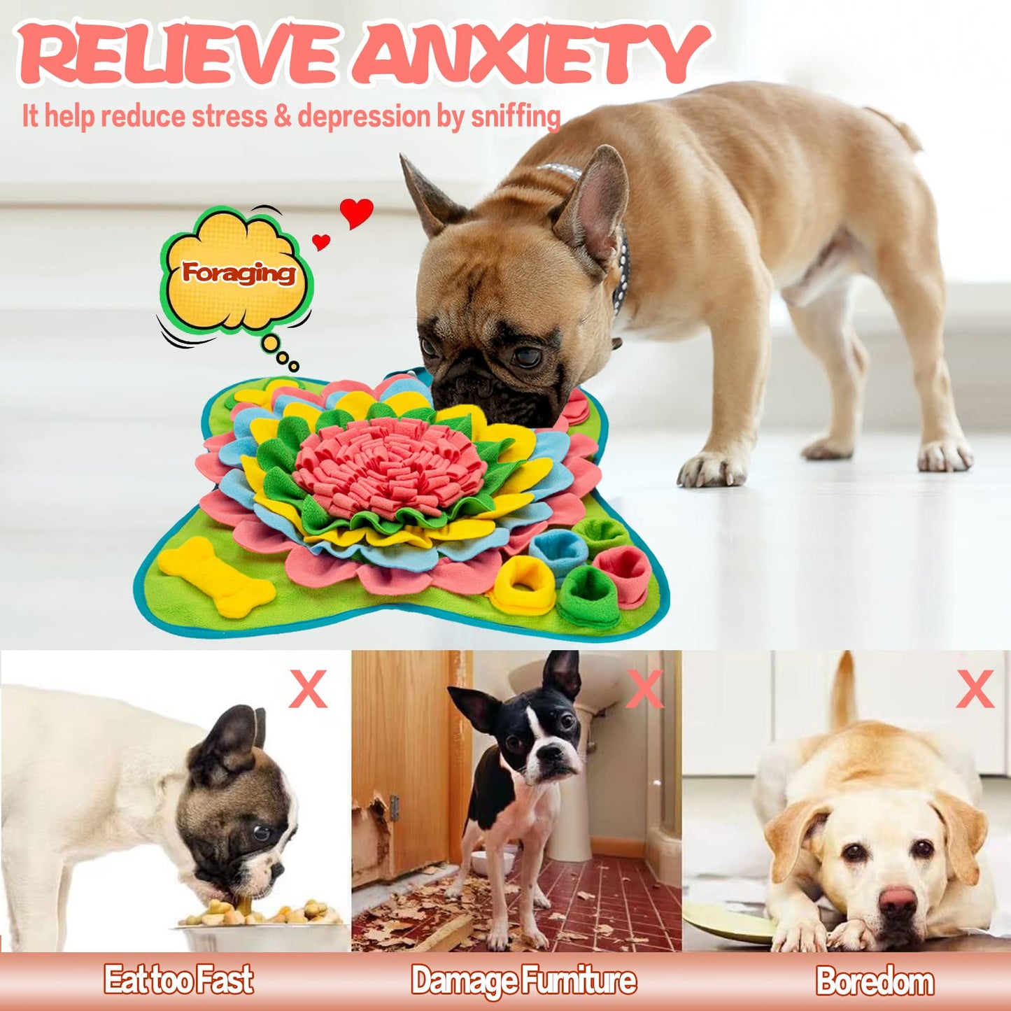 Meilzer Snuffle Mat for Dogs Pet Treats Feeding Mat for Small/Medium Breed Dogs Non-Slip/Portable/Durable Interactive Dog Puzzle Toys Encourages Natural Foraging Skills (Pink)