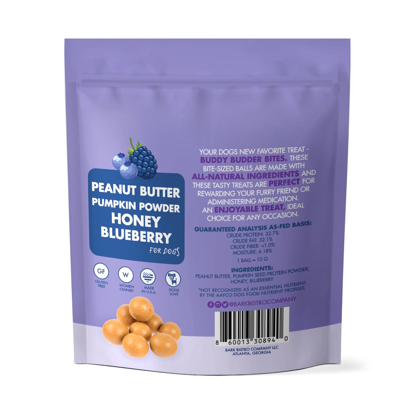BUDDY BUDDER Superberry Snoot Bites, Natural Peanut Butter Dog Treats with Berry Flavor, Soft Peanut Butter Ball Treat or Use to Hide-A-Pill, 15 Balls, 5.3oz