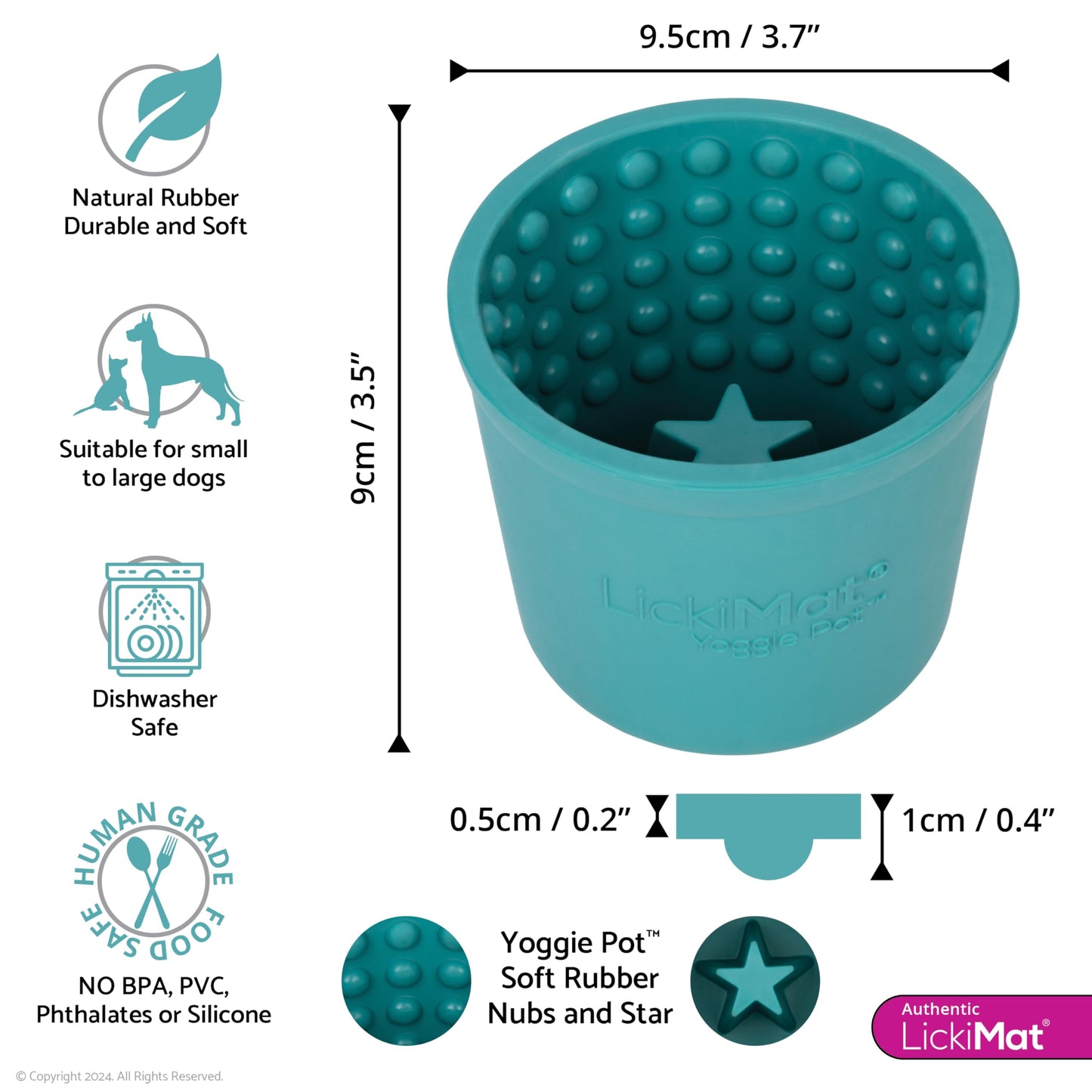 LICKIMAT Yoggie Pot – Distraction, Fun and Enrichment. Long Lasting Rubber Licking Treat Dispenser for All Dog Sizes and Slow Feeder for Small Dogs - Turquoise