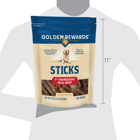 Golden|Rewards Dog Treats, Beef Sticks for Dogs, 24 oz Bag, First Ingredient Real Beef, Soft & Chewy Texture, No Corn Wheat or Soy, with Blueberry & Flaxseed, Great for Training & Daily Rewards