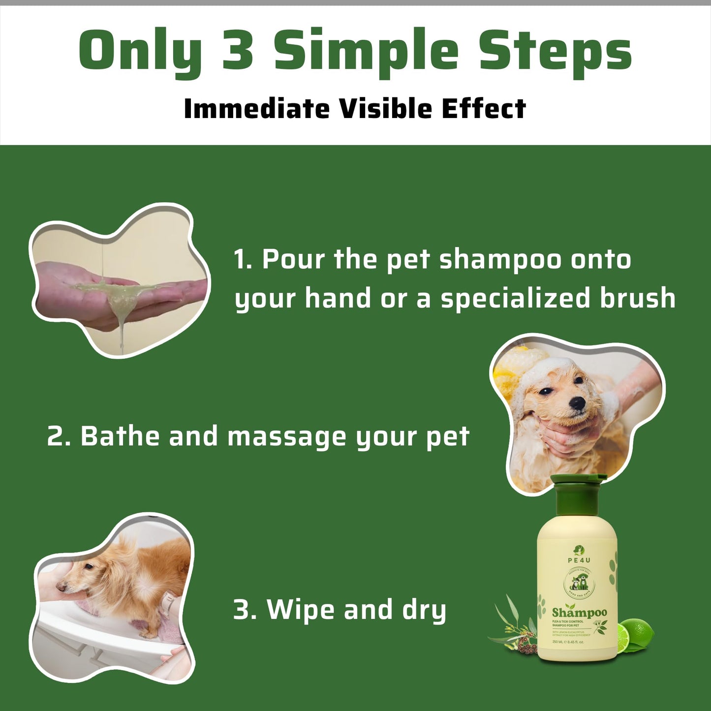 PE4U Natural Pet Shampoo for Dogs & Cats – Itch Relief, Odor Control & Deep Cleansing – Plant-Based Formula – Safe for Sensitive Skin, Reduces Shedding [Shampoo + Spray]