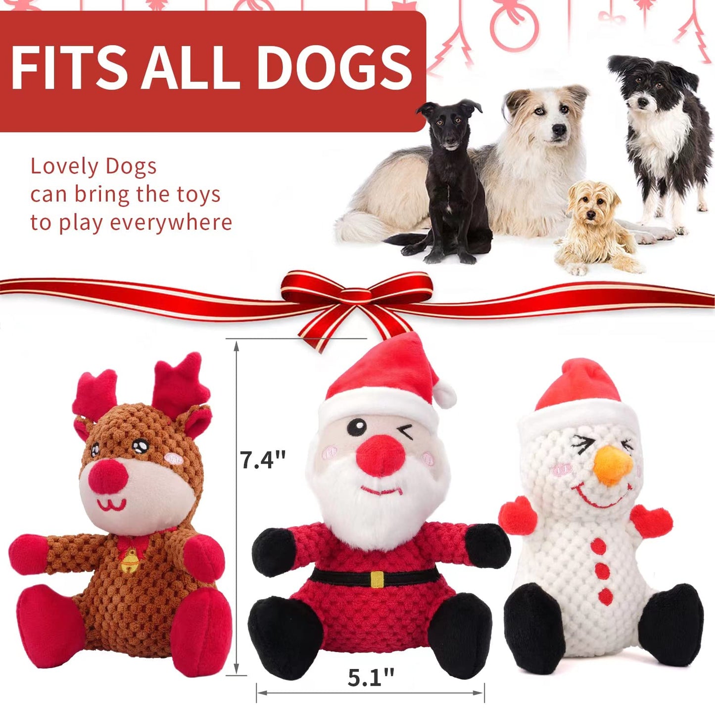 Epesiri Christmas Plush Dog Squeaky Toys for Large Breed, 3 Pack Durable Dog Toys for Medium Dogs, Cute Christmas Puppy Toys with Cotton, Tough Dog Chew Toys, Dog Toys Gift