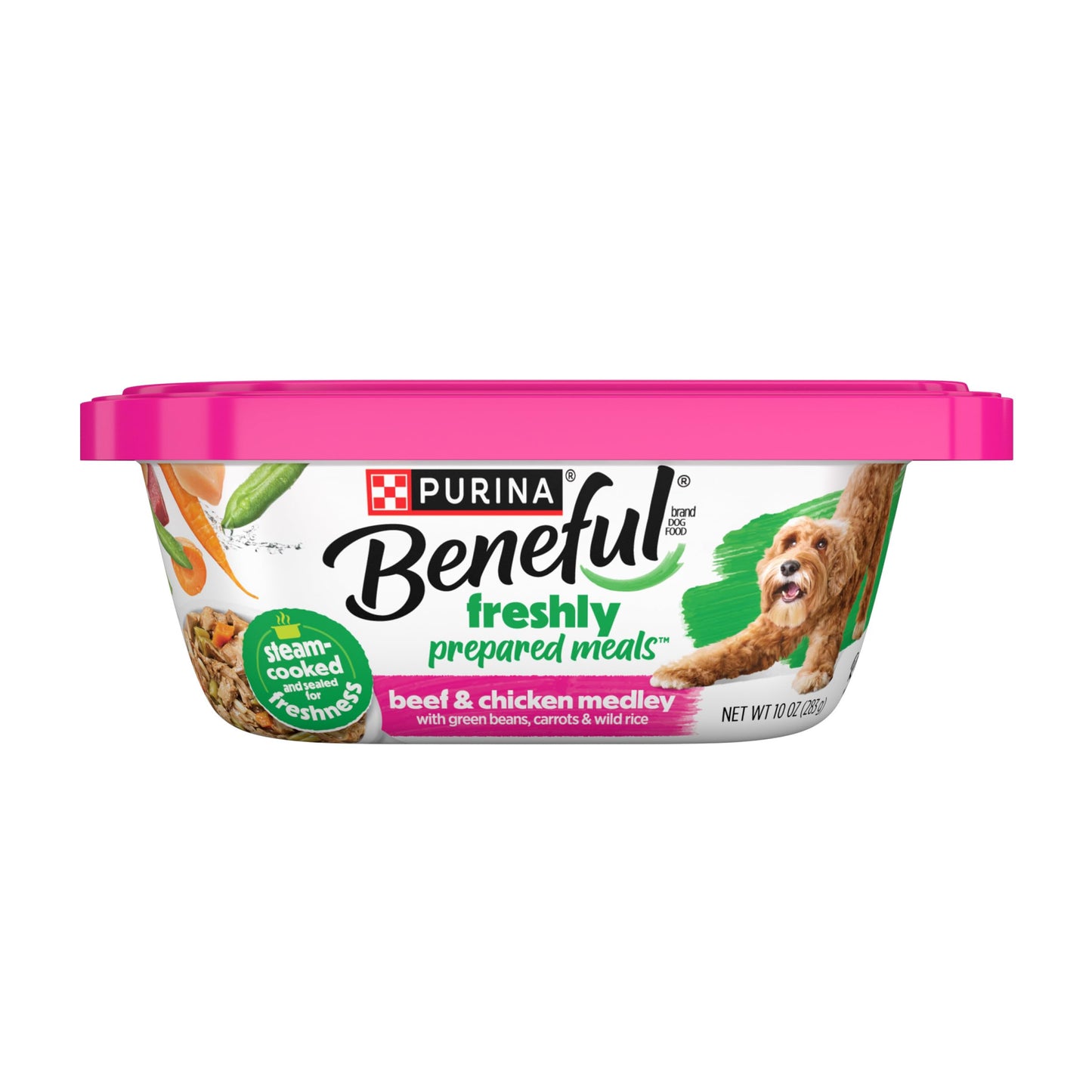 Purina Beneful Dog Food Freshly Prepared Meals Beef and Chicken Medley with Green Beans, Carrots and Wild Rice - (Pack of 8) 10 oz. Tubs