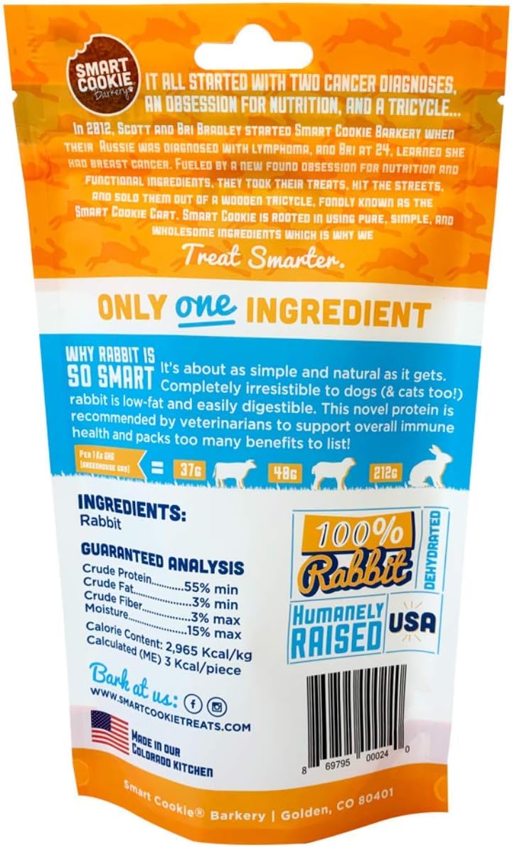 Smart Cookie Single Ingredient Rabbit Jerky Dog Treats - Bite Size Training Treats for Dogs and Puppies with Allergies and Sensitive Stomachs - Dehydrated, 100% Meat, Made in USA - 3oz, Pack of 1