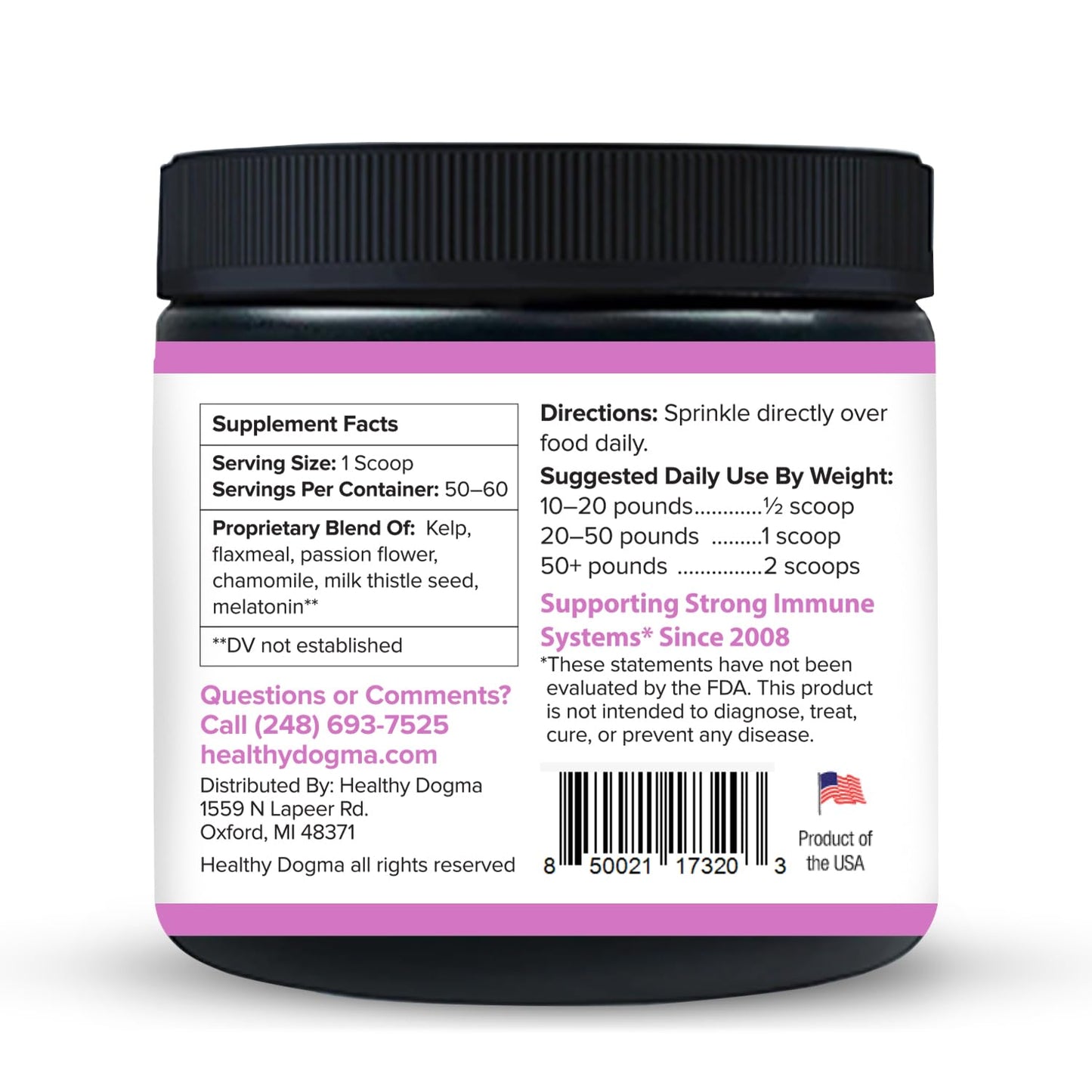 Healthy Dogma - Peaceful Pooch | Powder Calming Supplement for Dogs Dealing with Anxiety, Separation Stress, Noise, Thunder and Barking (6 Oz)