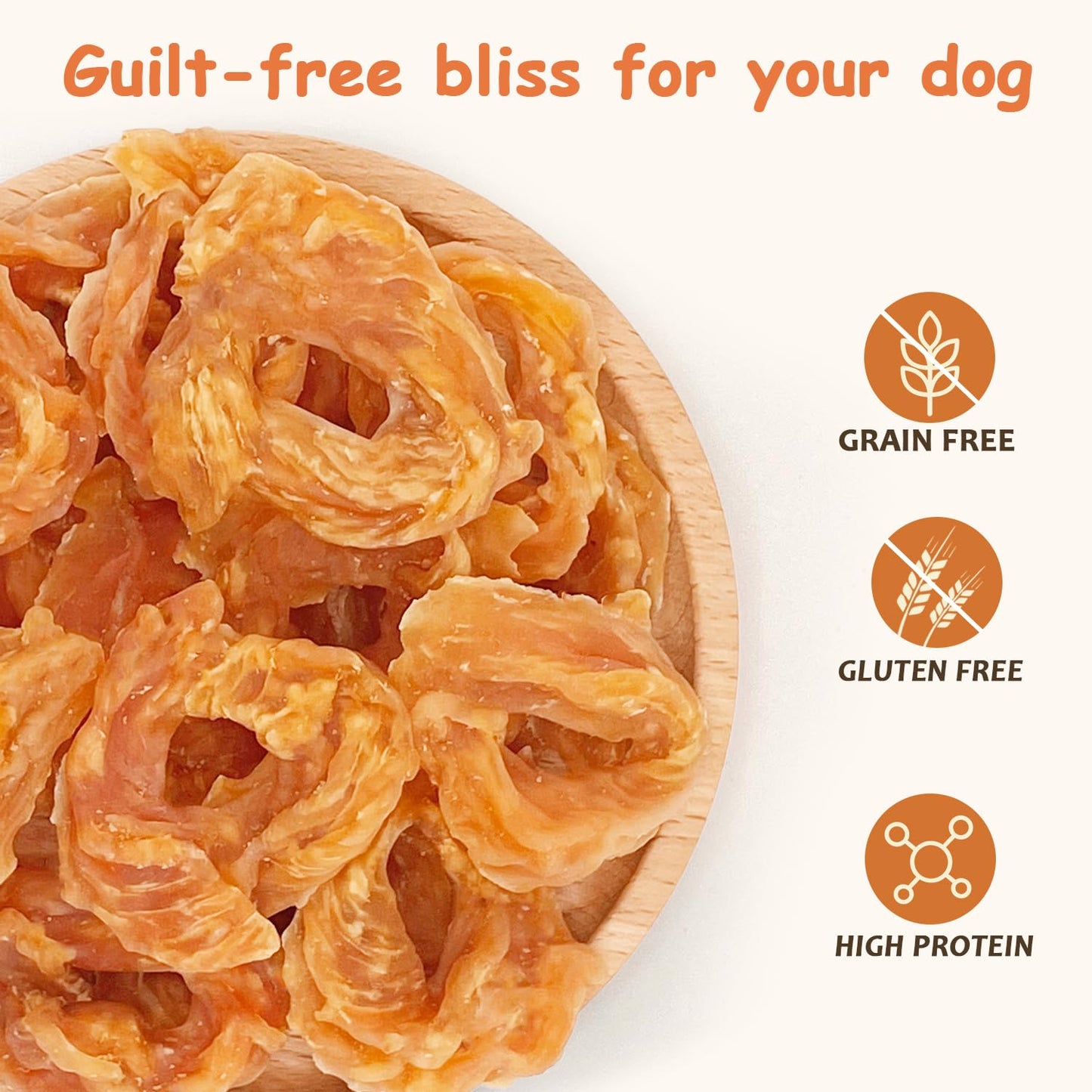 PETPURO Chicken Rings Dog Treats, Real Chicken Jerky Rawhide-Free Soft Chews, Natural High Protein Limited Ingredient Training Snacks for Small Medium Large Dogs, 10.6oz