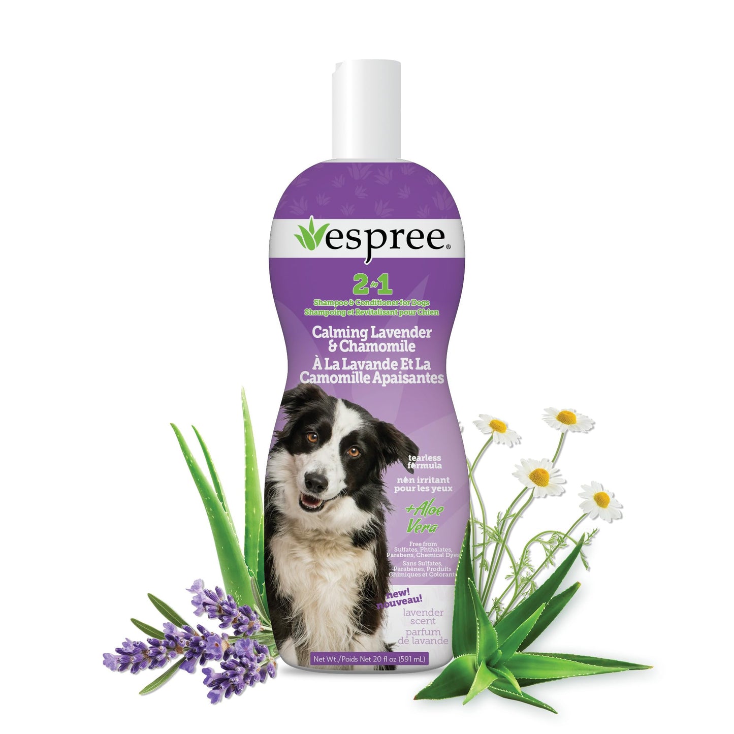 Espree Calming Lavender & Chamomile Shampoo & Conditioner, Soothes & Relaxes with Lavender, Moisturizes with Aloe Vera, Anti-Inflammatory Chamomile, Dry & Sensitive Skin, Gentle Pet Grooming, 20oz