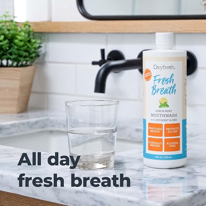 Oxyfresh Premium Lemon Mint Fresh Breath Mouthwash – Oral Rinse for Bad Breath – SLS & Fluoride Free Mouthrinse – Alcohol Free, Gentle Non Burning Mouthwash with Xylitol & Essential Oils, 1 Gallon